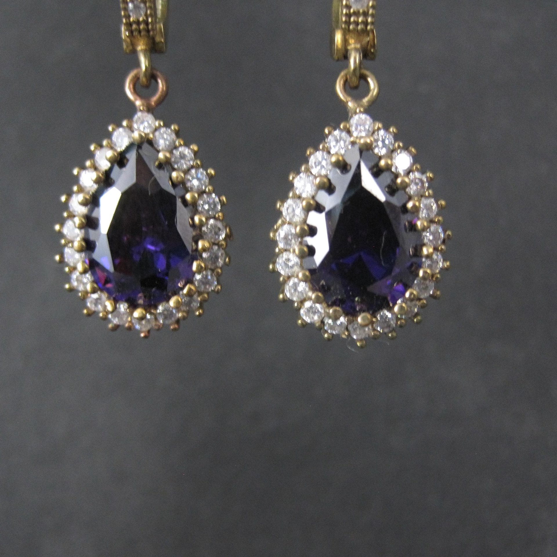 Vintage Purple Cz Earrings Sterling Silver and Bronze