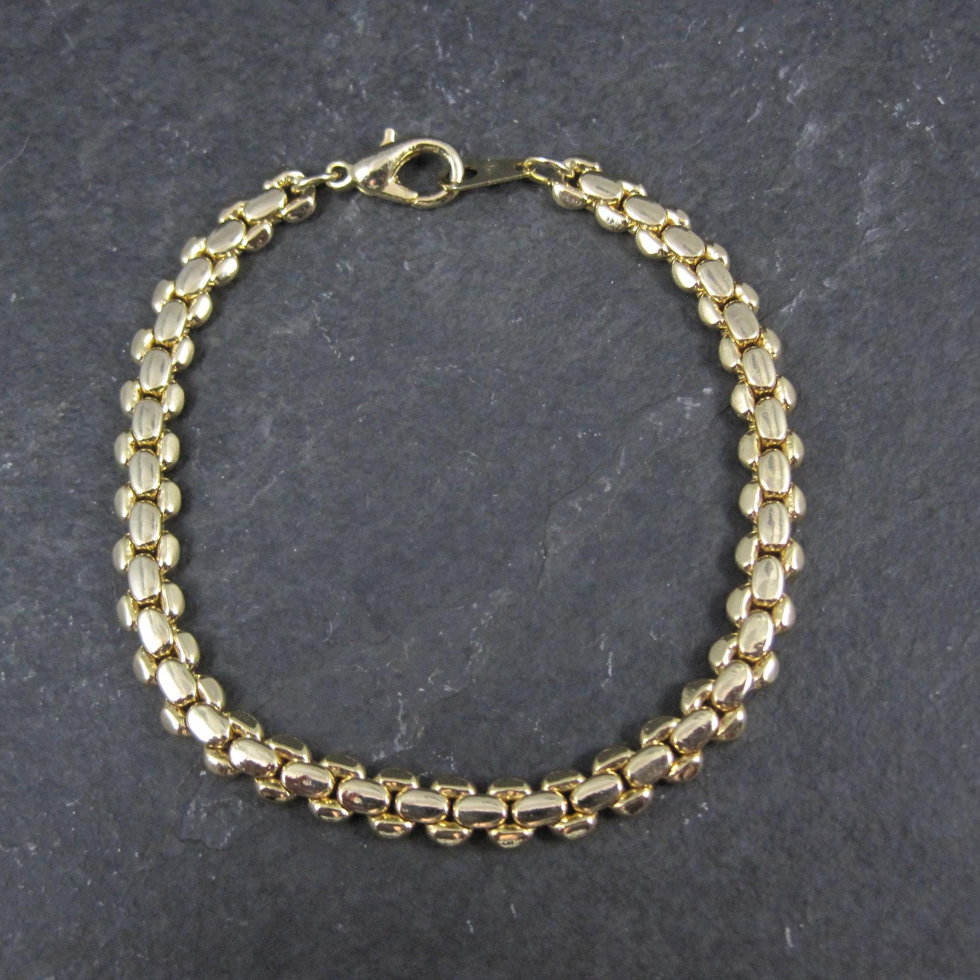 1980s Gold Electroplate Bracelet Korea 6mm wide, 7 Inches Long