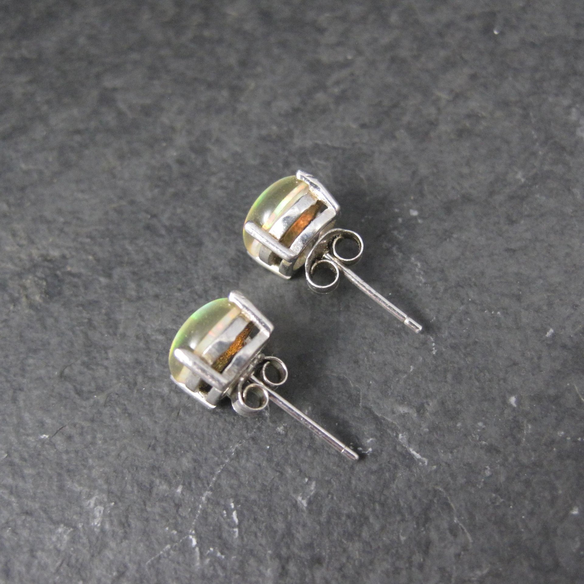 Estate Sterling Silver 8mm Opal Stud Earrings