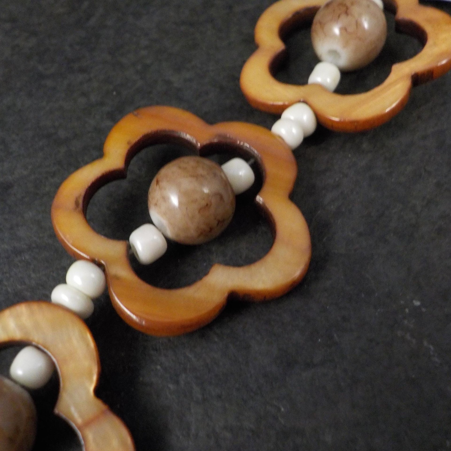 Mother of Pearl Flower and Ceramic Bead Strand Cousins Discontinued