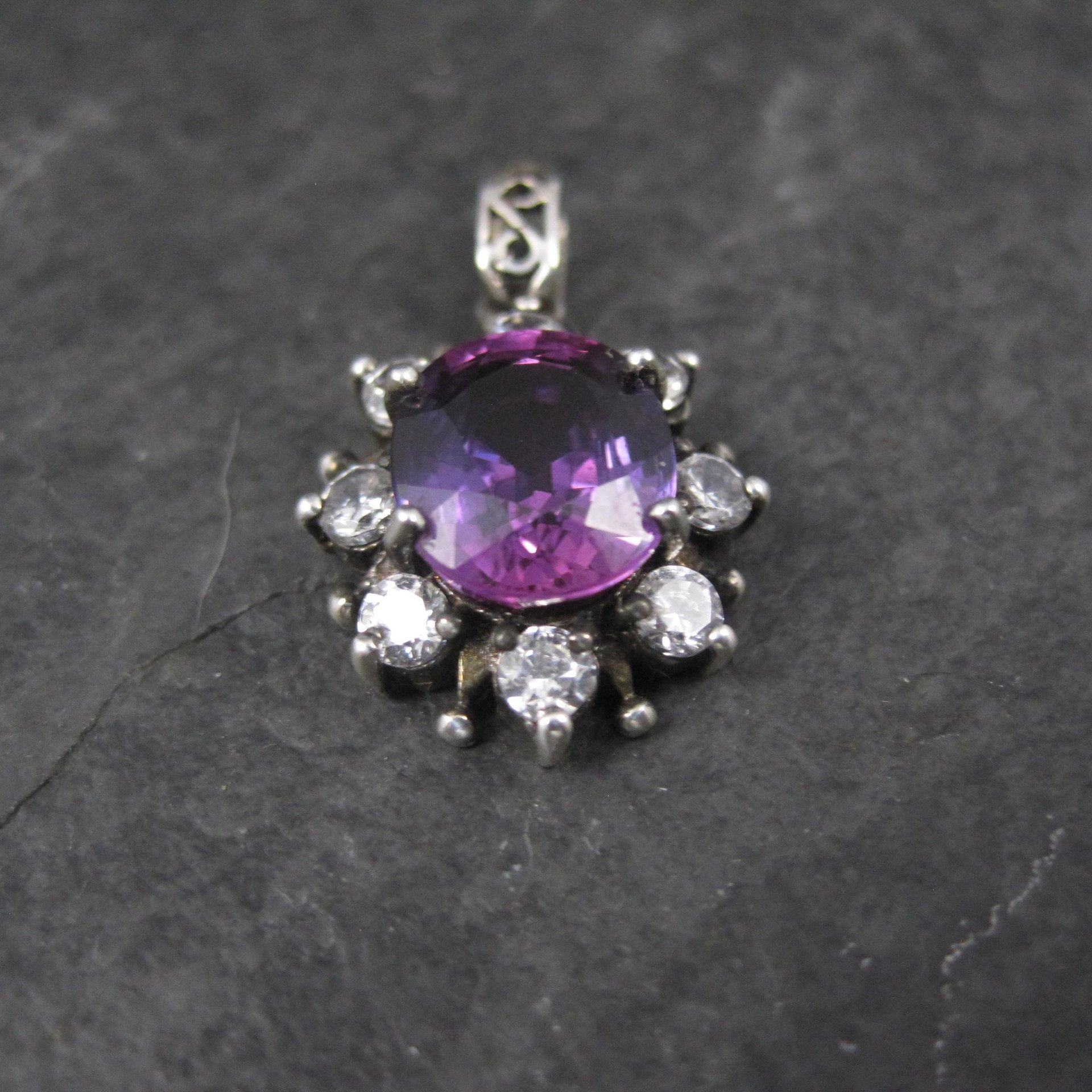 Sterling Silver Purple Pink Sapphire Pendant Estate Jewelry