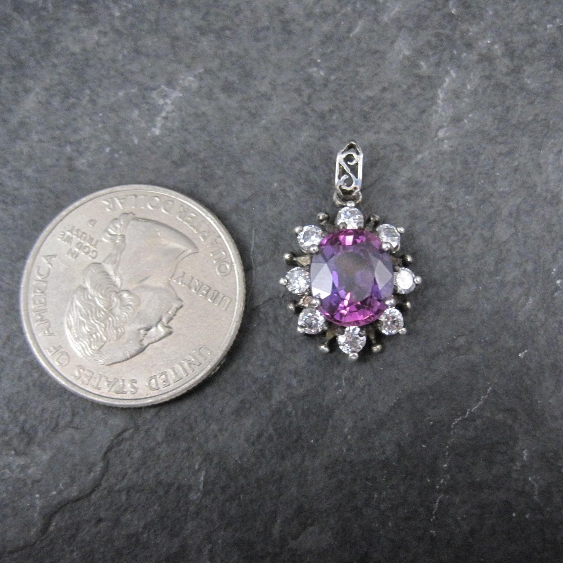 Sterling Silver Purple Pink Sapphire Pendant Estate Jewelry