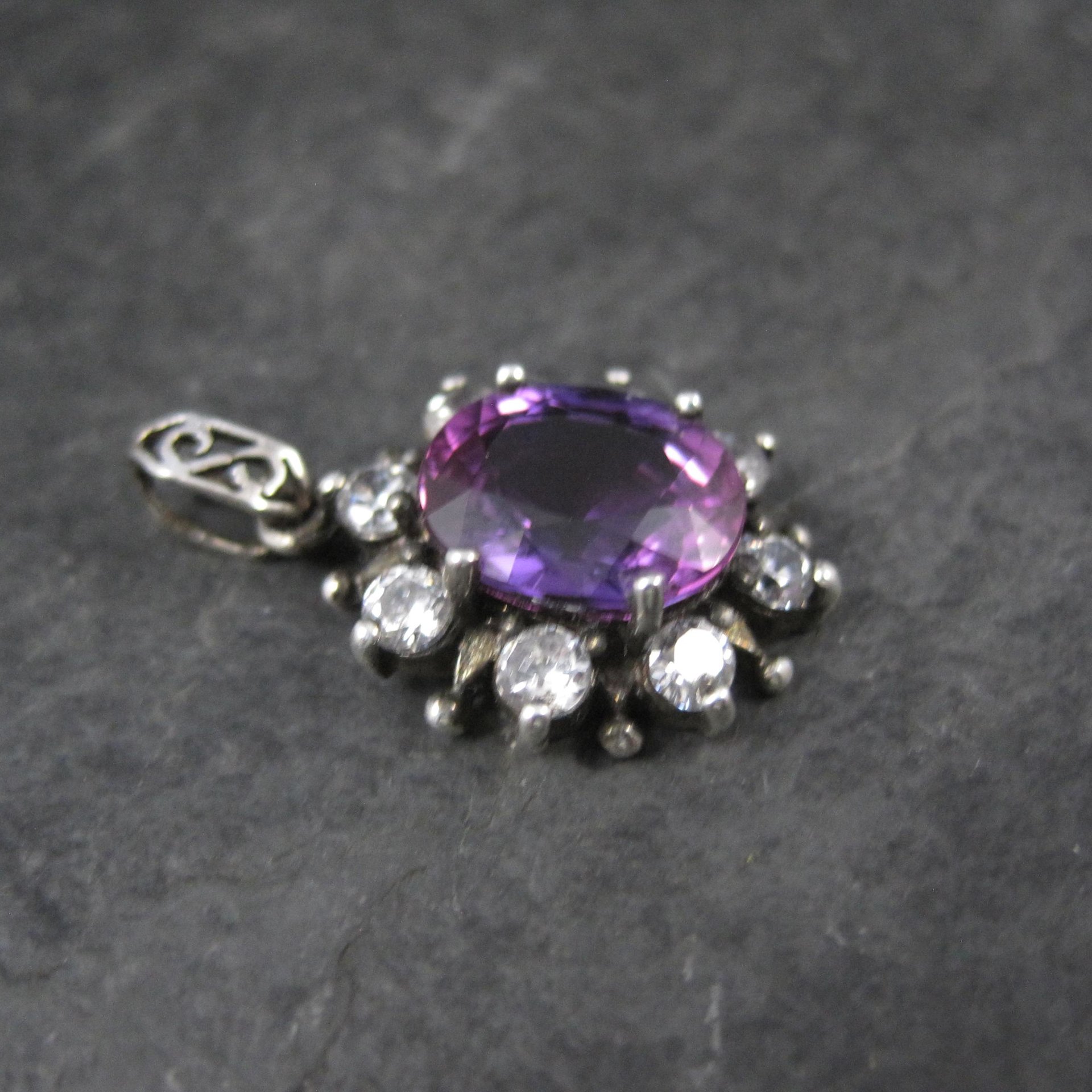 Sterling Silver Purple Pink Sapphire Pendant Estate Jewelry