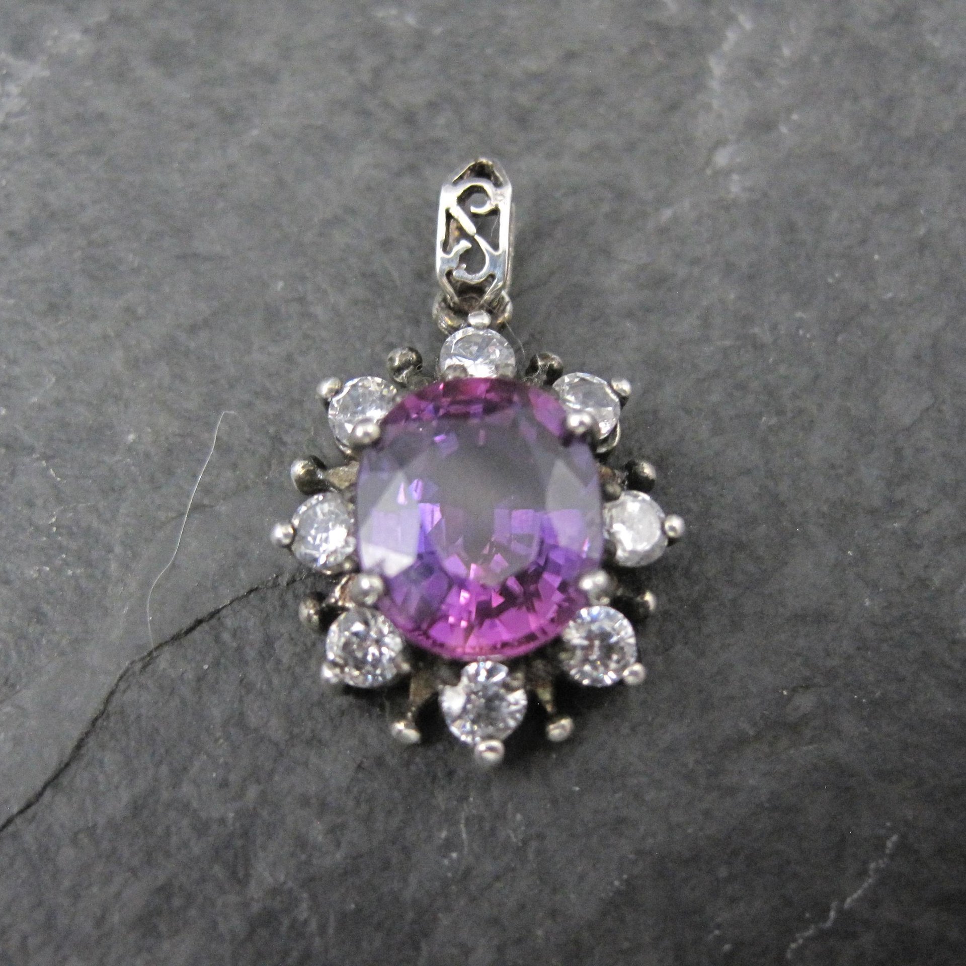 Sterling Silver Purple Pink Sapphire Pendant Estate Jewelry