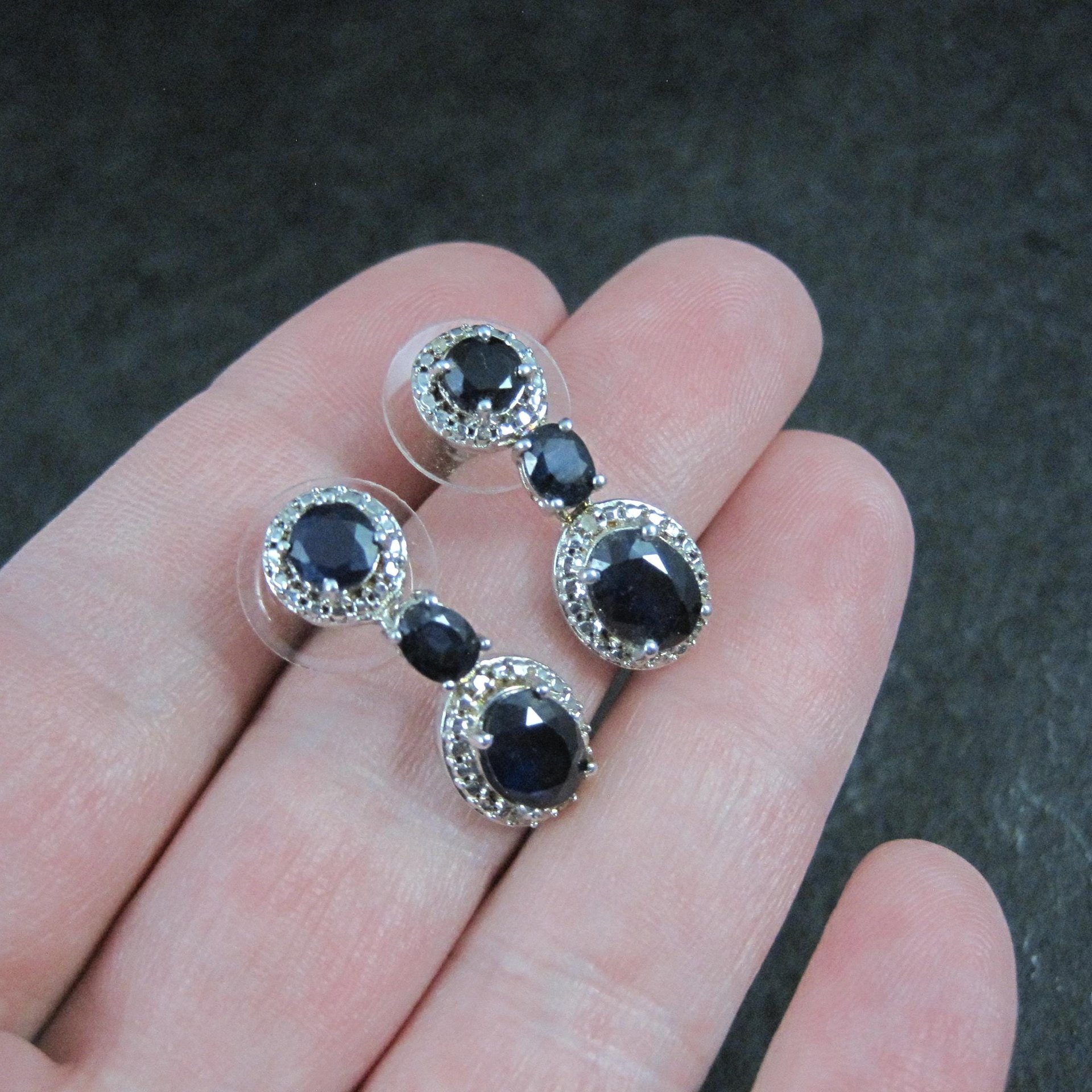 Estate Sterling Sapphire Earrings Silver Cocktail Earrings