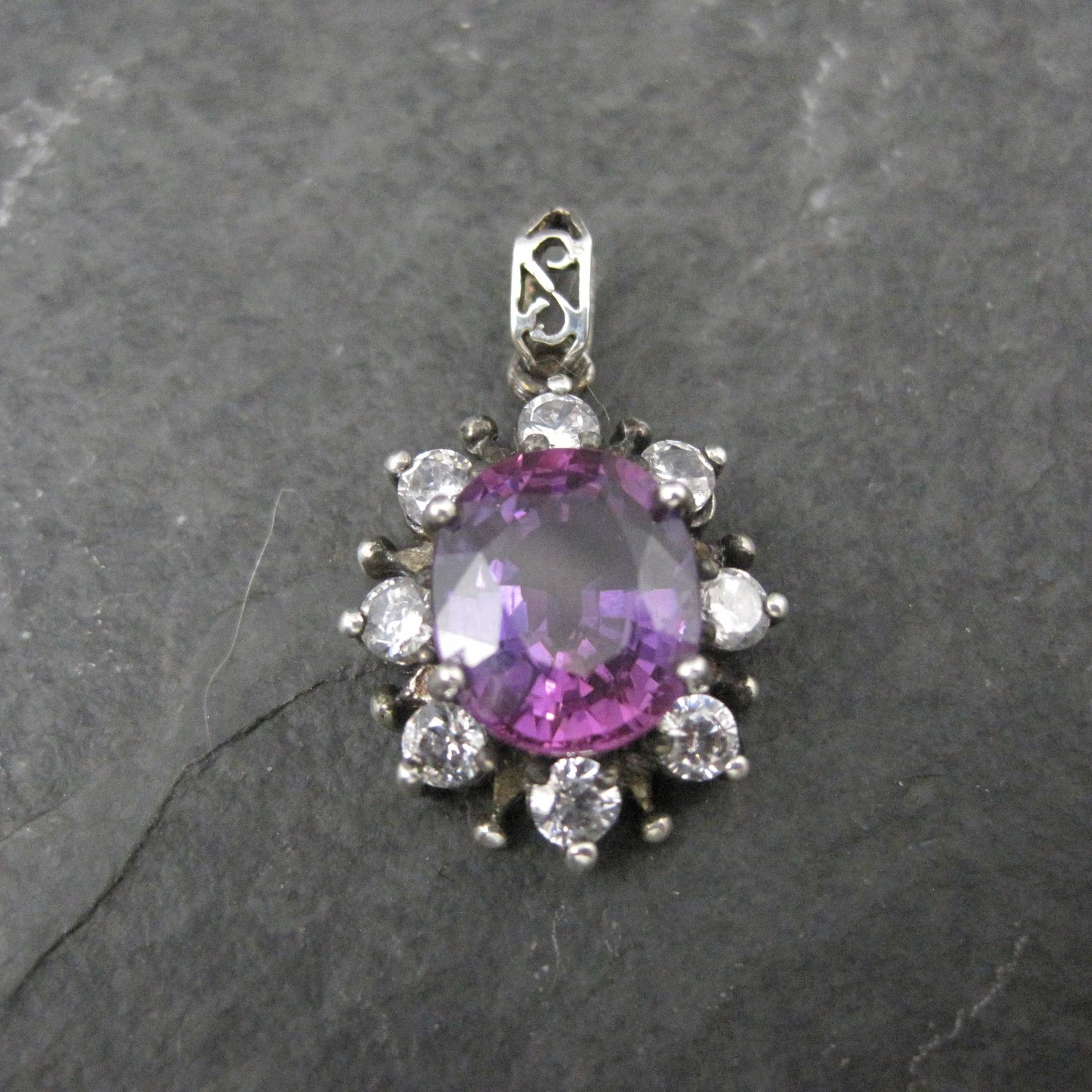 Sterling Silver Purple Pink Sapphire Pendant Estate Jewelry