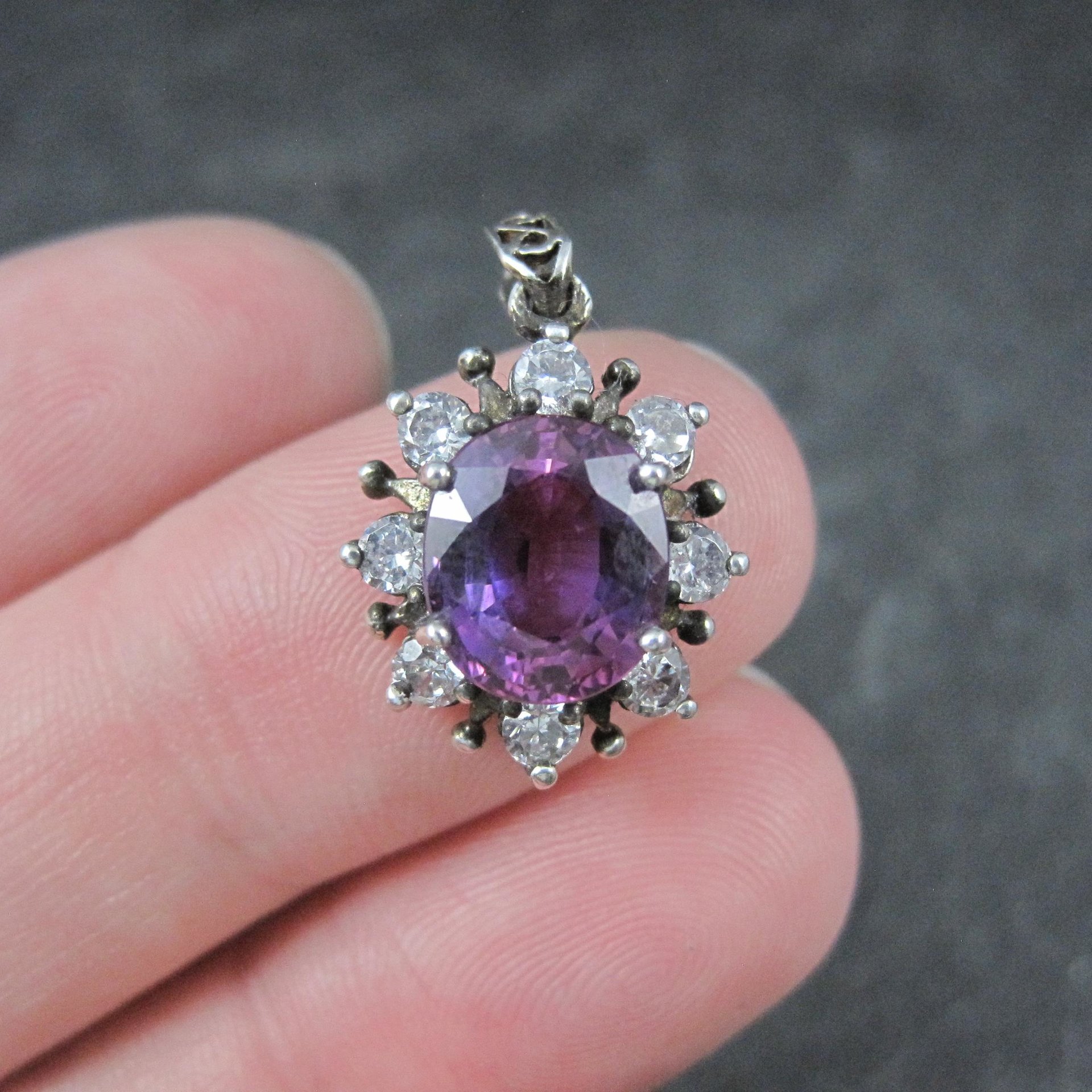 Sterling Silver Purple Pink Sapphire Pendant Estate Jewelry