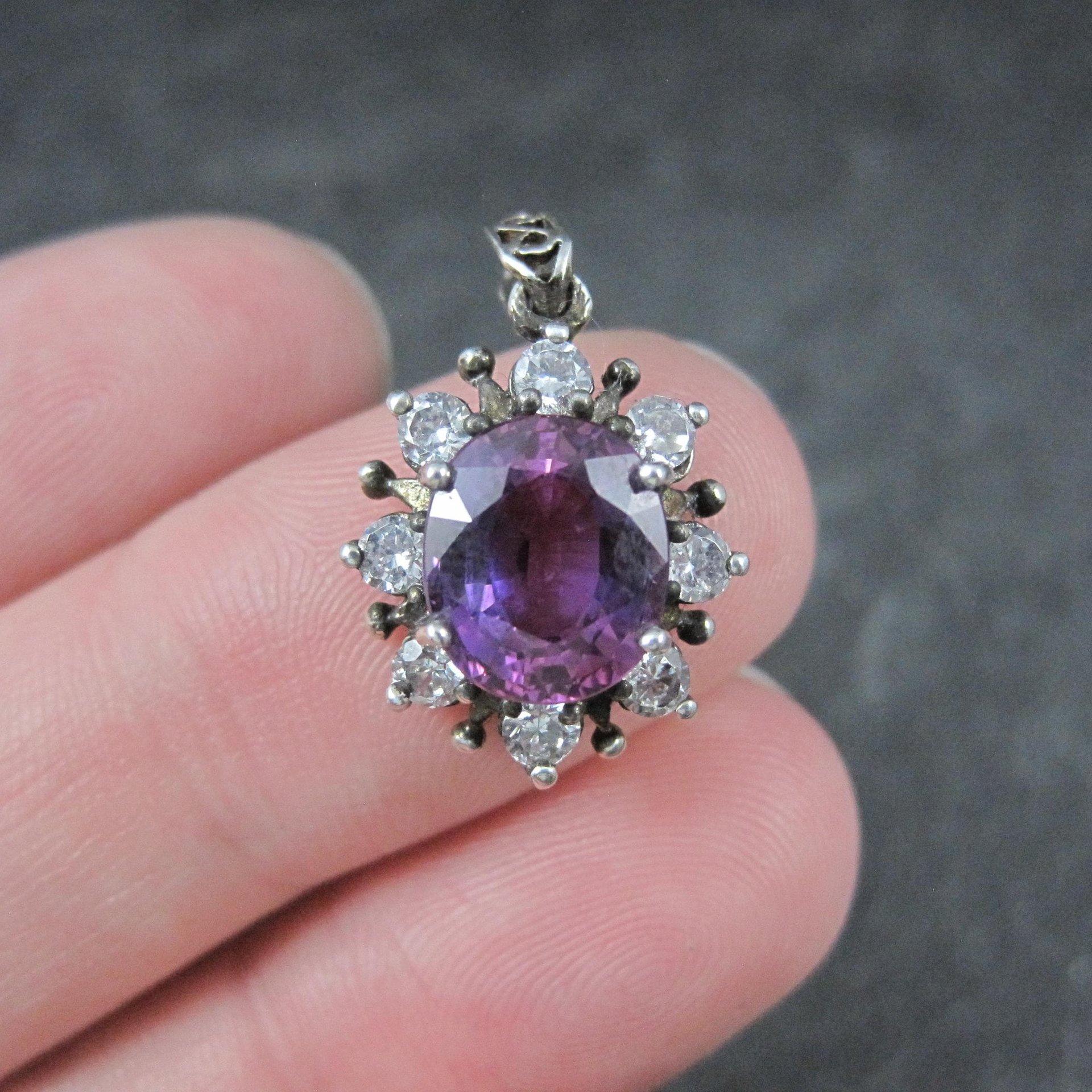 Sterling Silver Purple Pink Sapphire Pendant Estate Jewelry