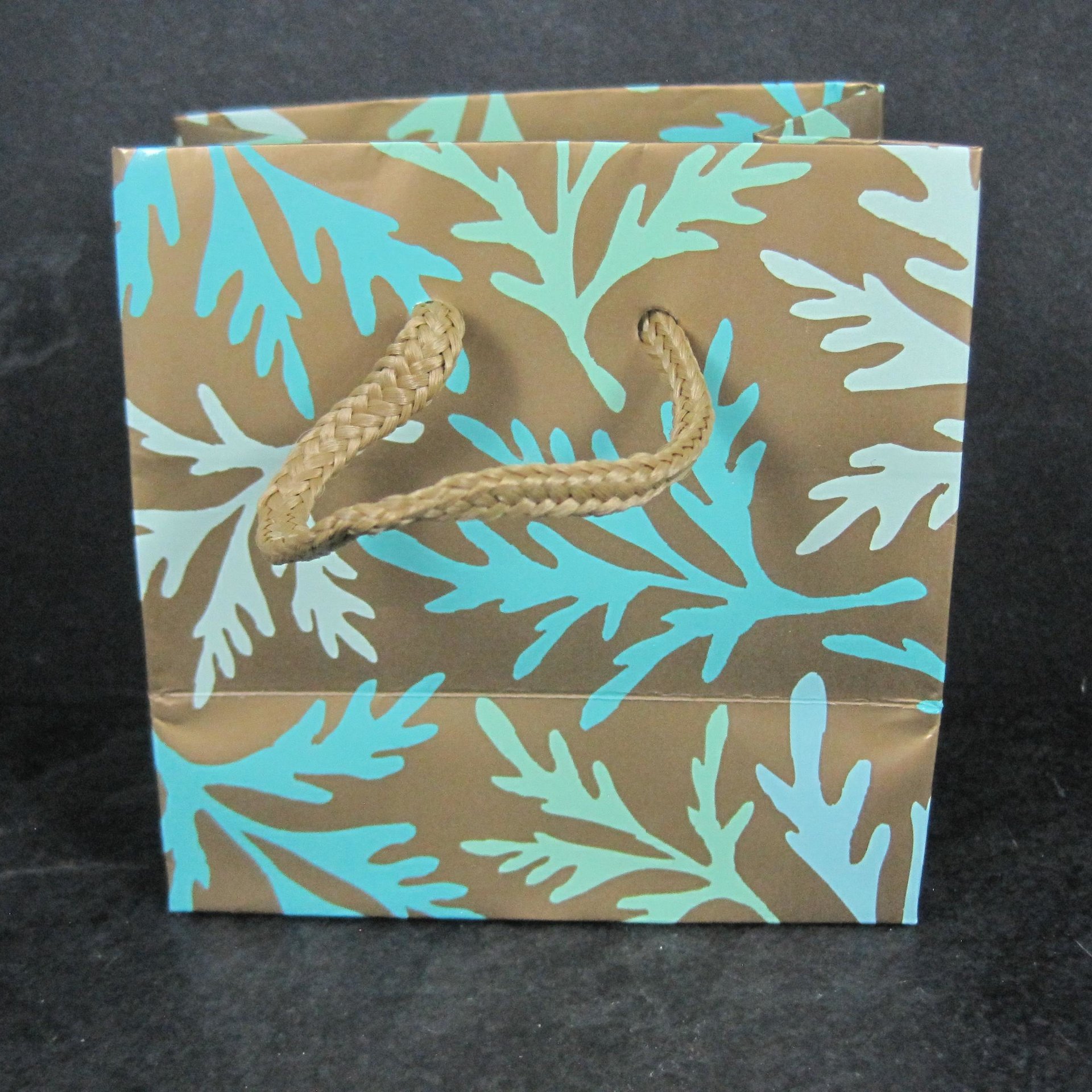 Lot of 2 Small Glossy Aqua Turquoise Leaf Gift Bags 4x2.5x4"