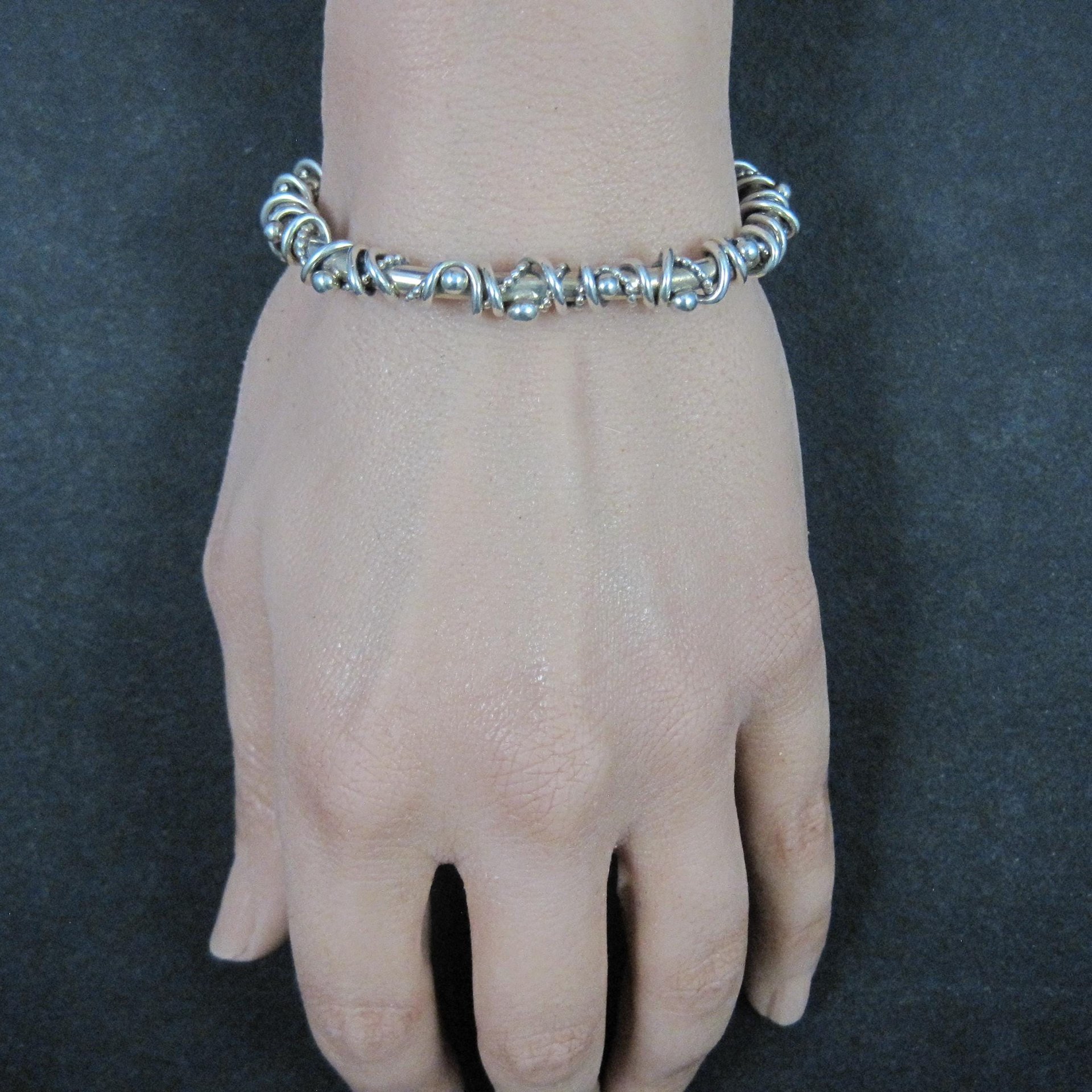Southwestern Brutalist Sterling Cuff Bracelet 5.5 Inches Wire Wrapped Twisted Silver