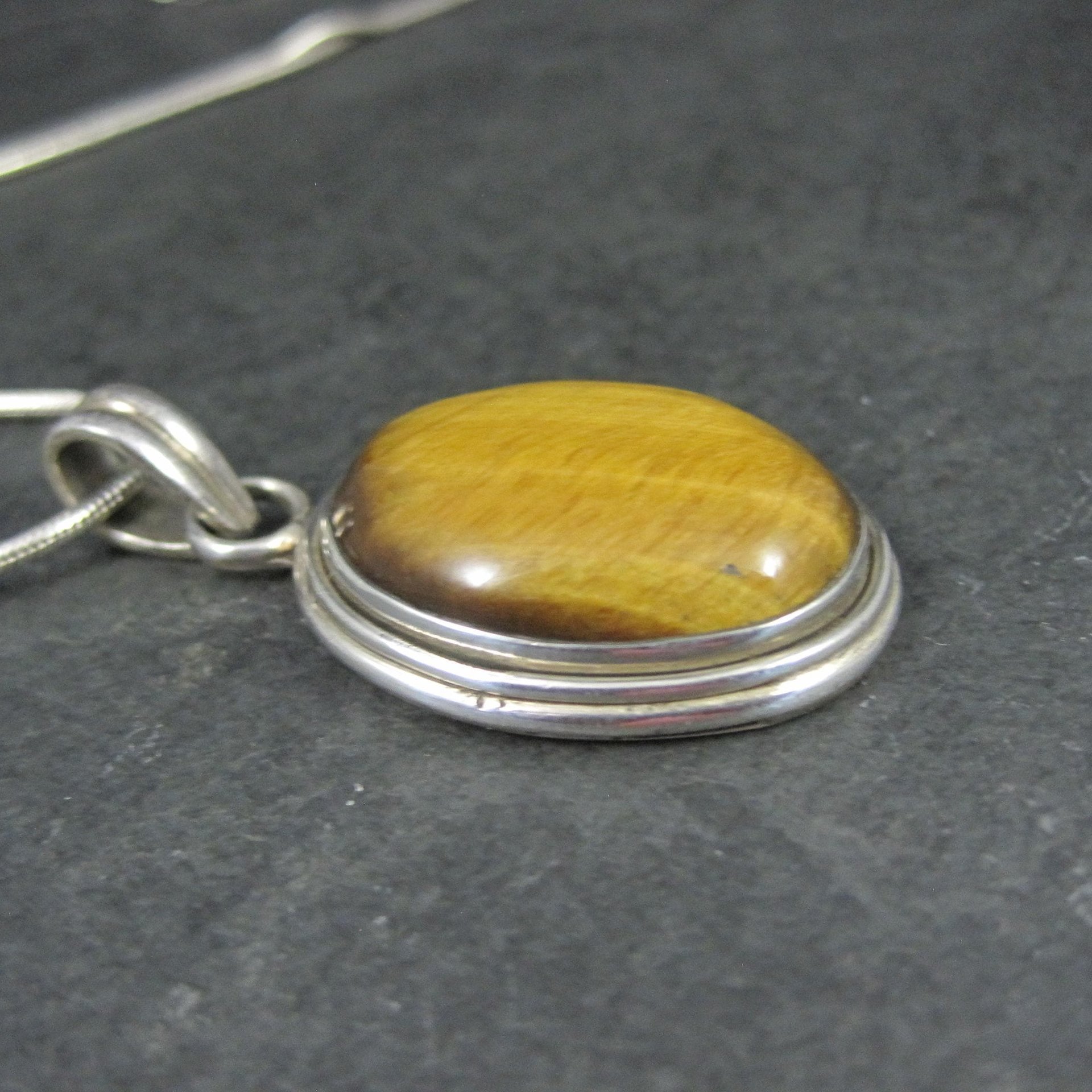 Vintage Sterling Tiger Eye Pendant Silver Estate Necklace
