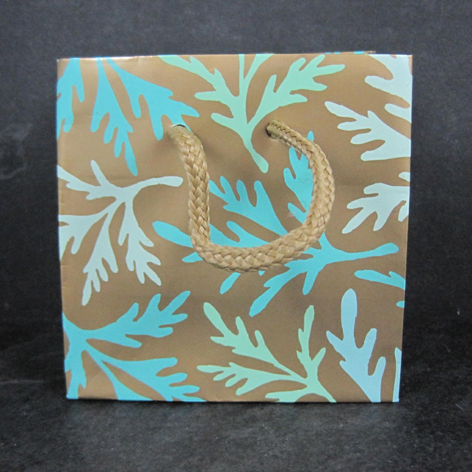 Lot of 2 Small Glossy Aqua Turquoise Leaf Gift Bags 4x2.5x4"
