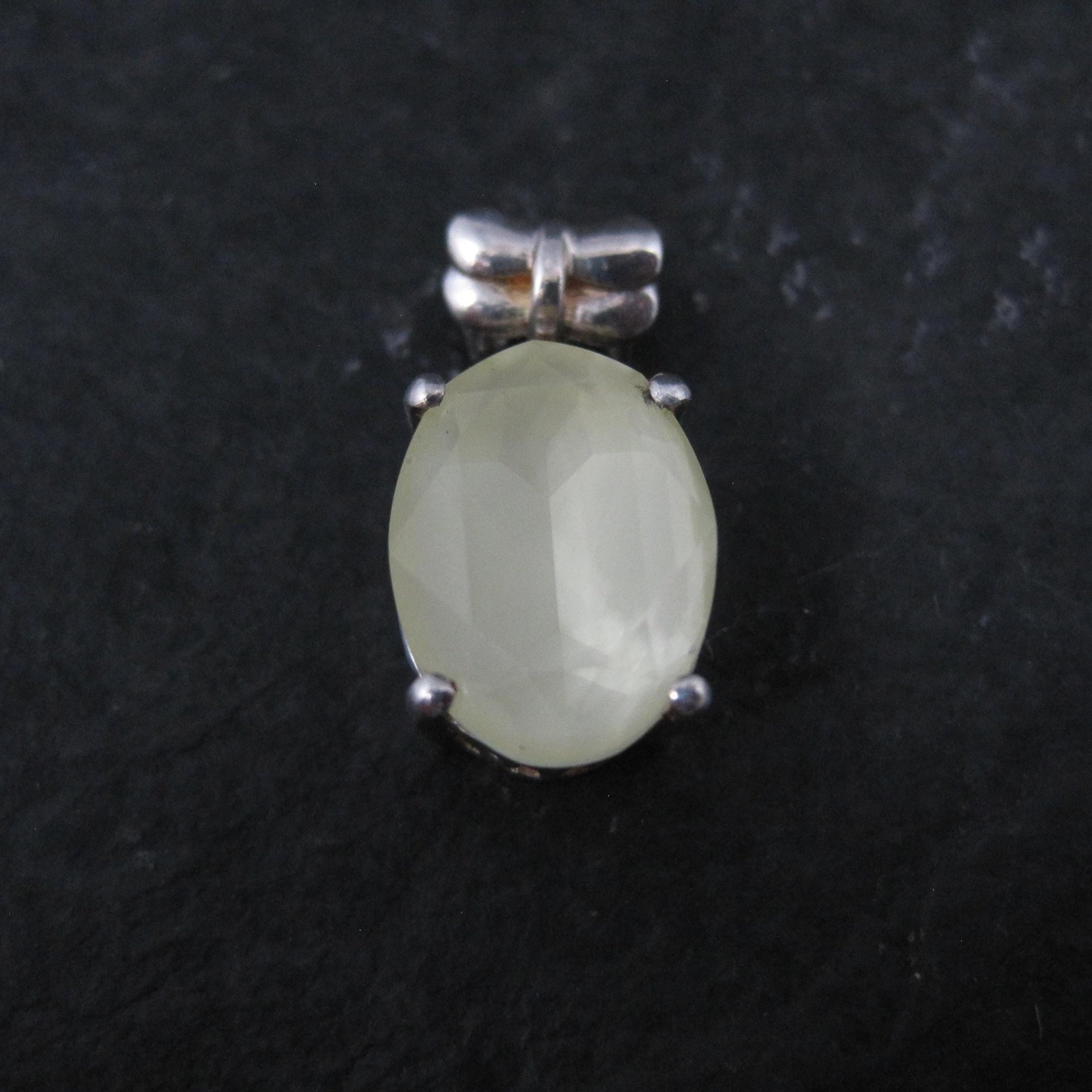 Yellow Prehnite Bow Pendant Sterling Silver Estate
