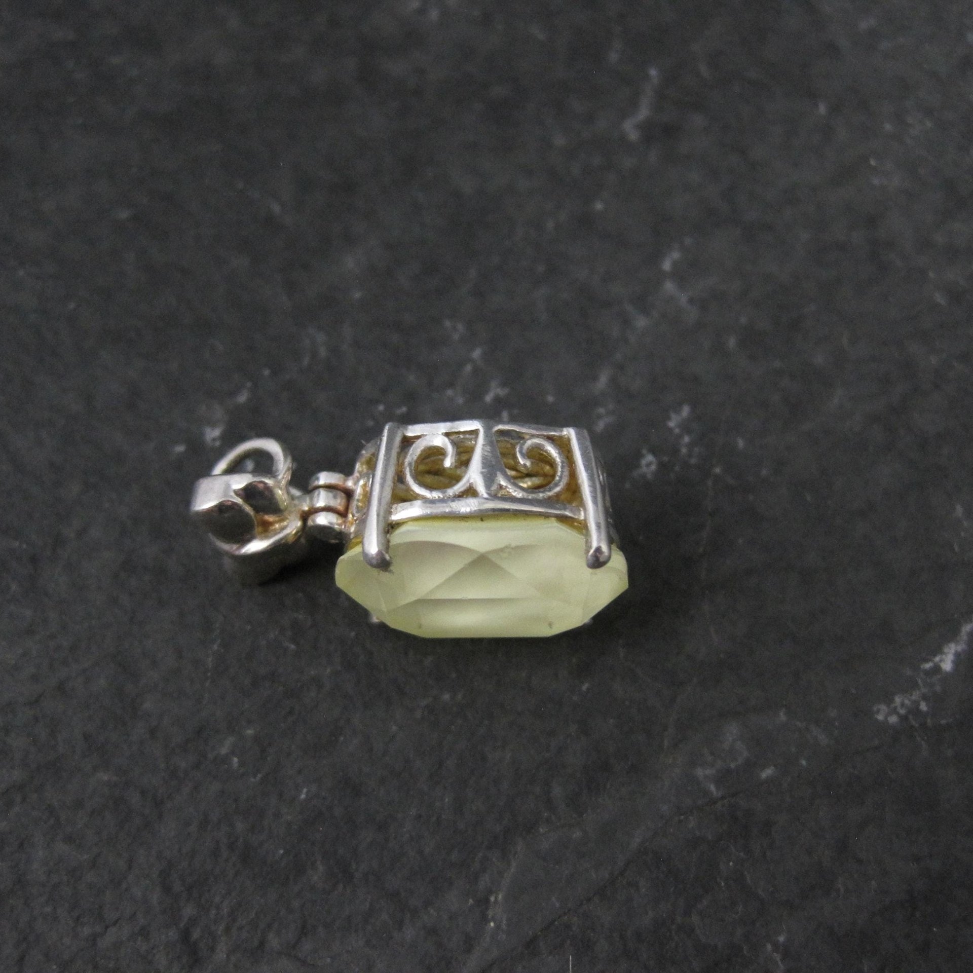Yellow Prehnite Bow Pendant Sterling Silver Estate