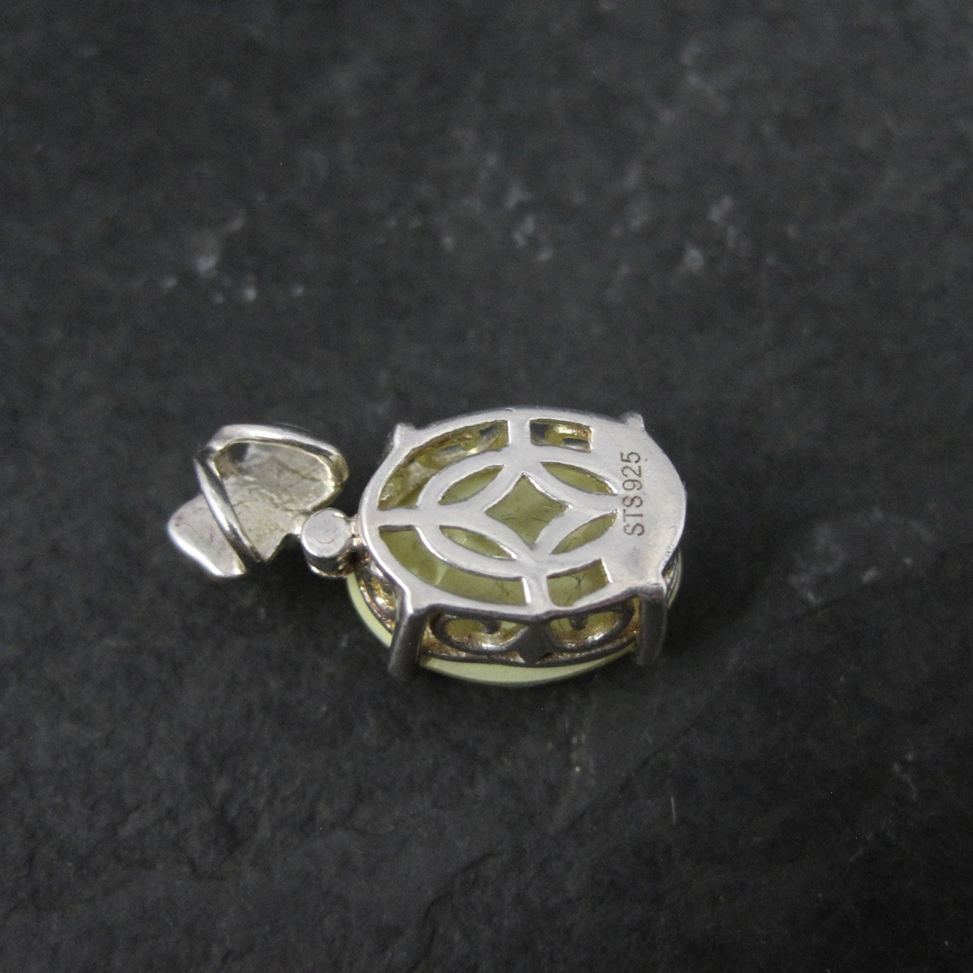 Yellow Prehnite Bow Pendant Sterling Silver Estate