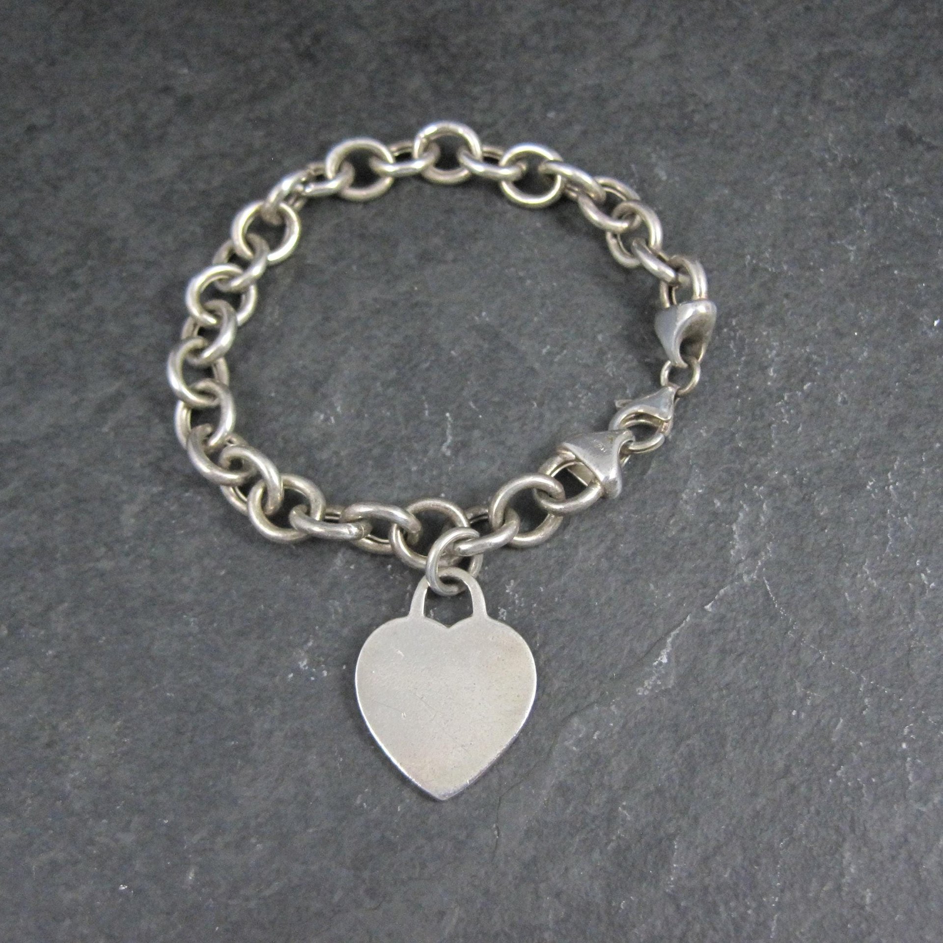 Italian Sterling Heart Charm Bracelet 7.5 Inches Vintage Silver 8mm