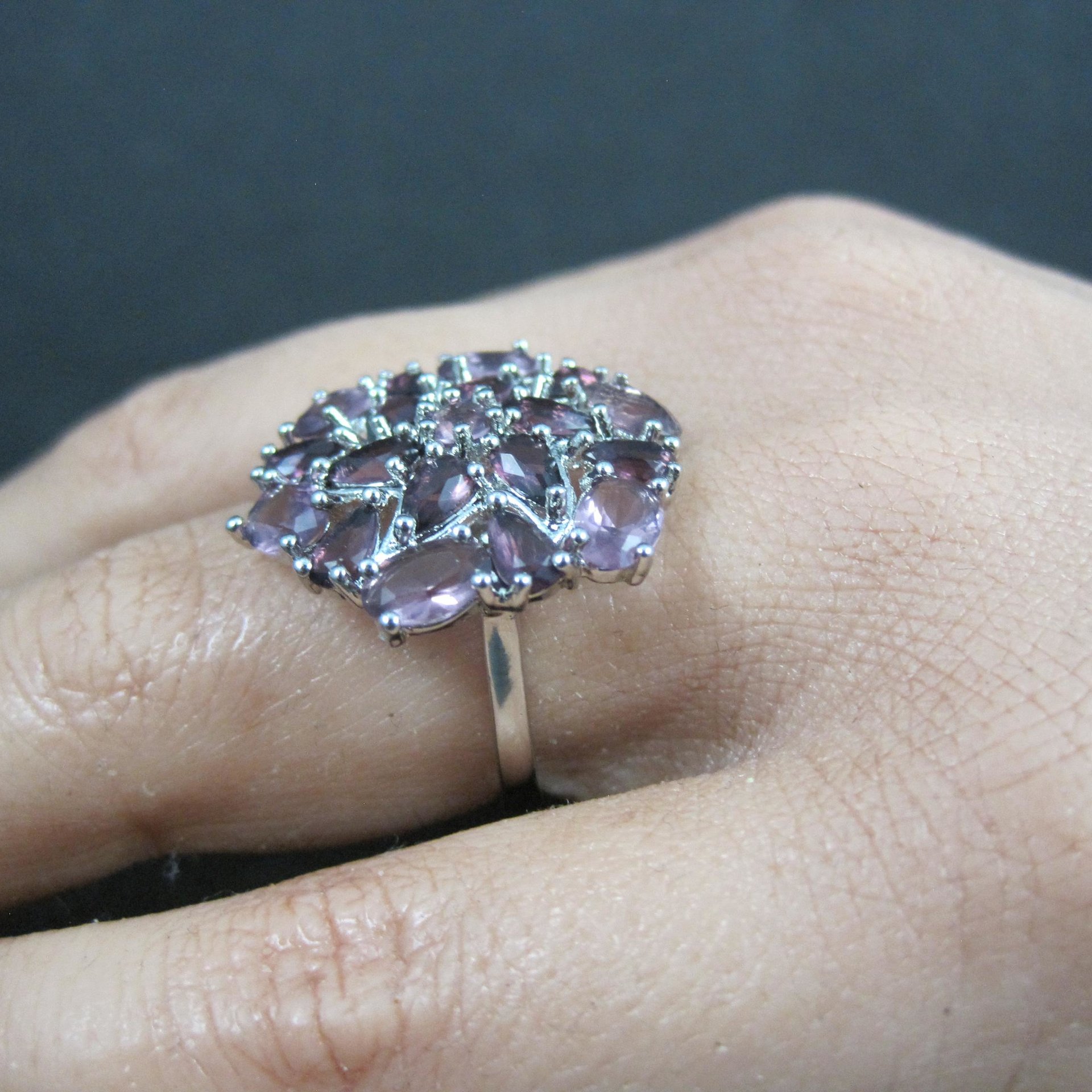 Purple and Pink Starburst Ring Size 6 Sterling Silver Estate Jewelry