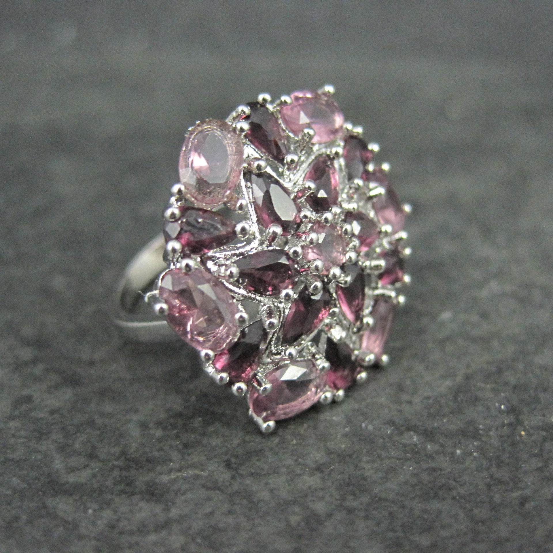 Purple and Pink Starburst Ring Size 6 Sterling Silver Estate Jewelry