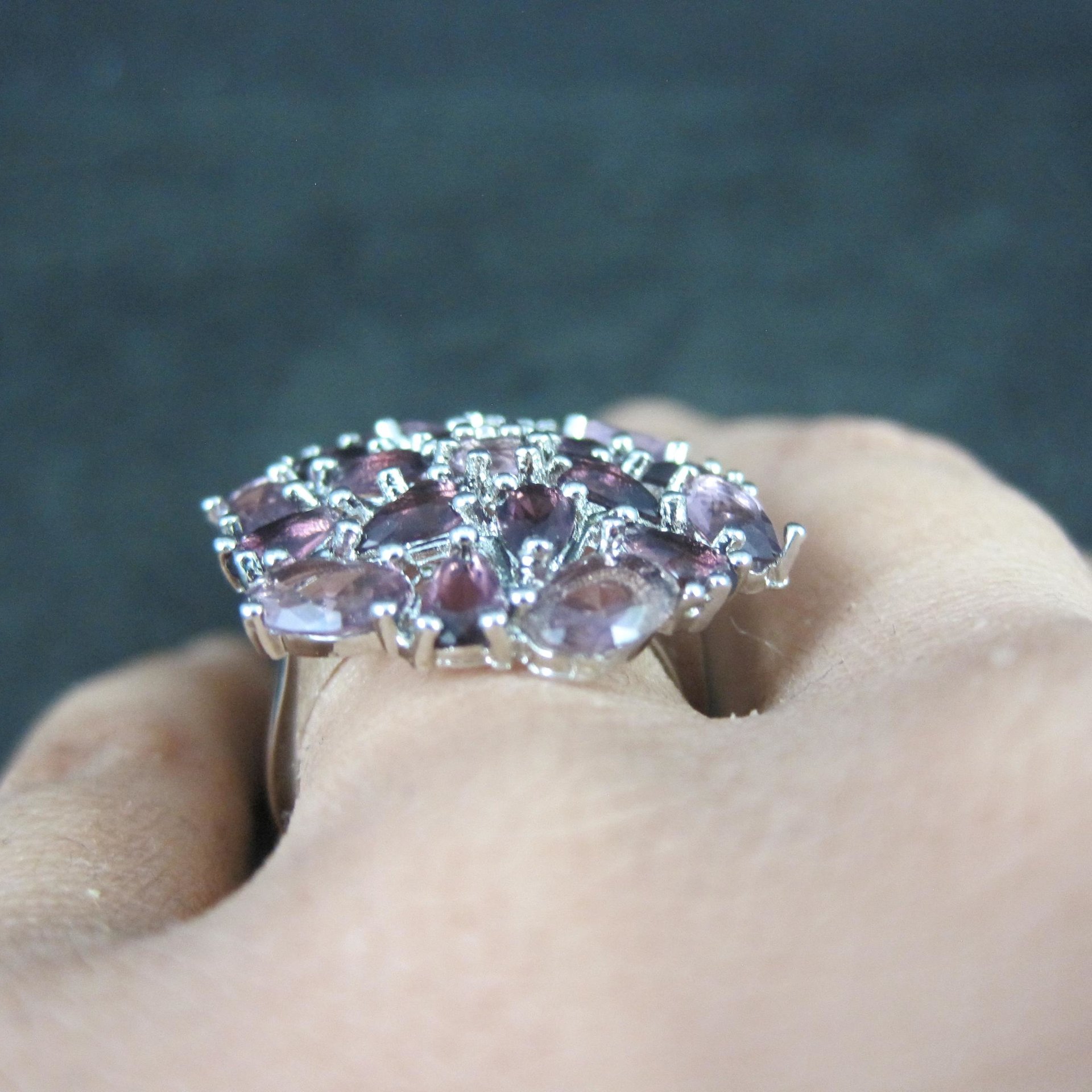 Purple and Pink Starburst Ring Size 6 Sterling Silver Estate Jewelry