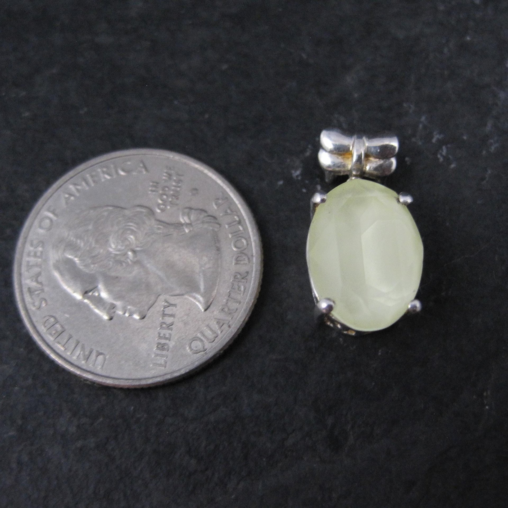 Yellow Prehnite Bow Pendant Sterling Silver Estate