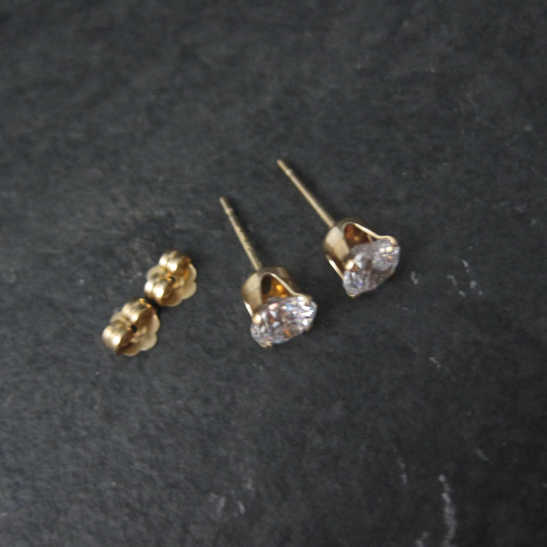 Vintage 4mm Cz Stud Earrings 14K Gold Filled New Old Stock