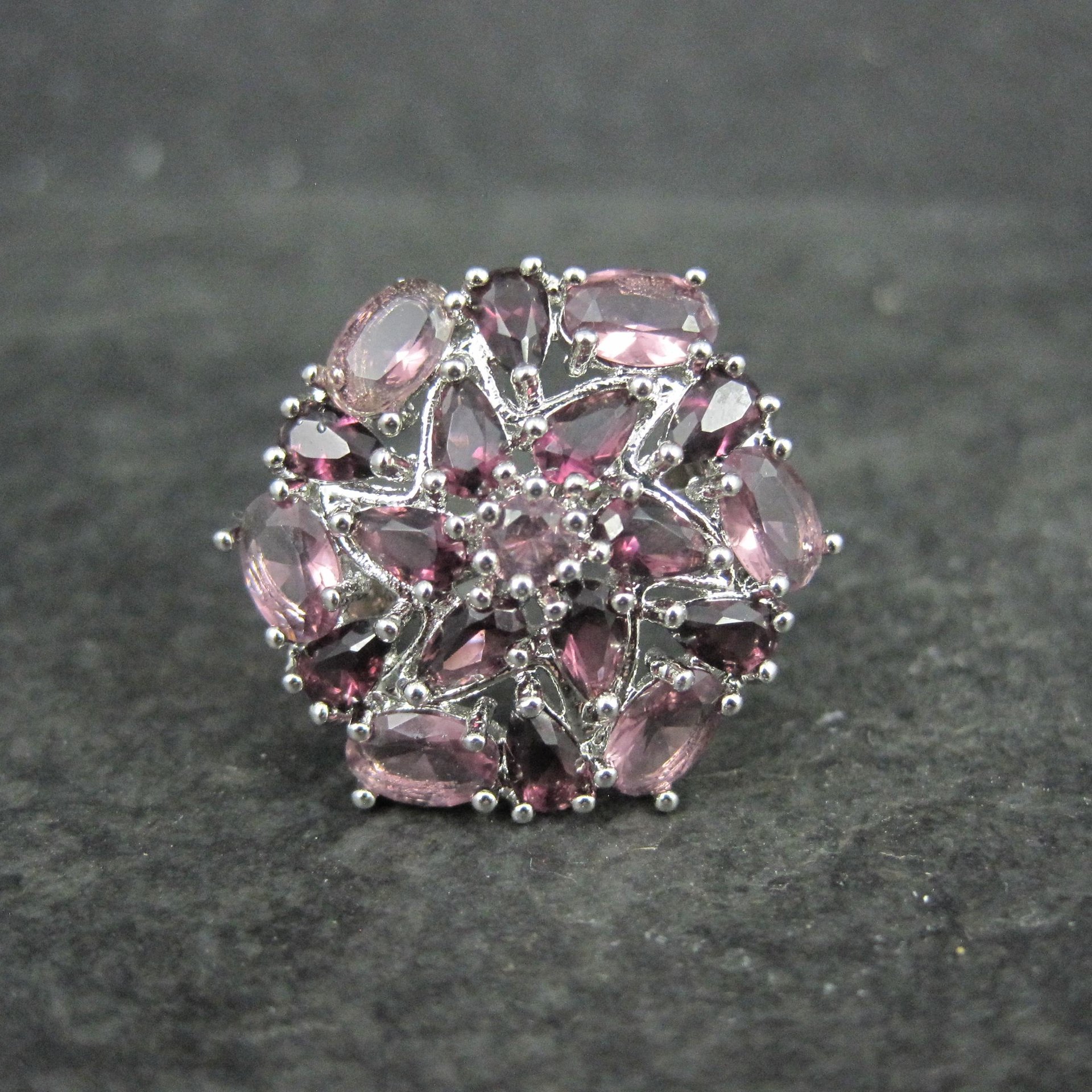 Purple and Pink Starburst Ring Size 6 Sterling Silver Estate Jewelry