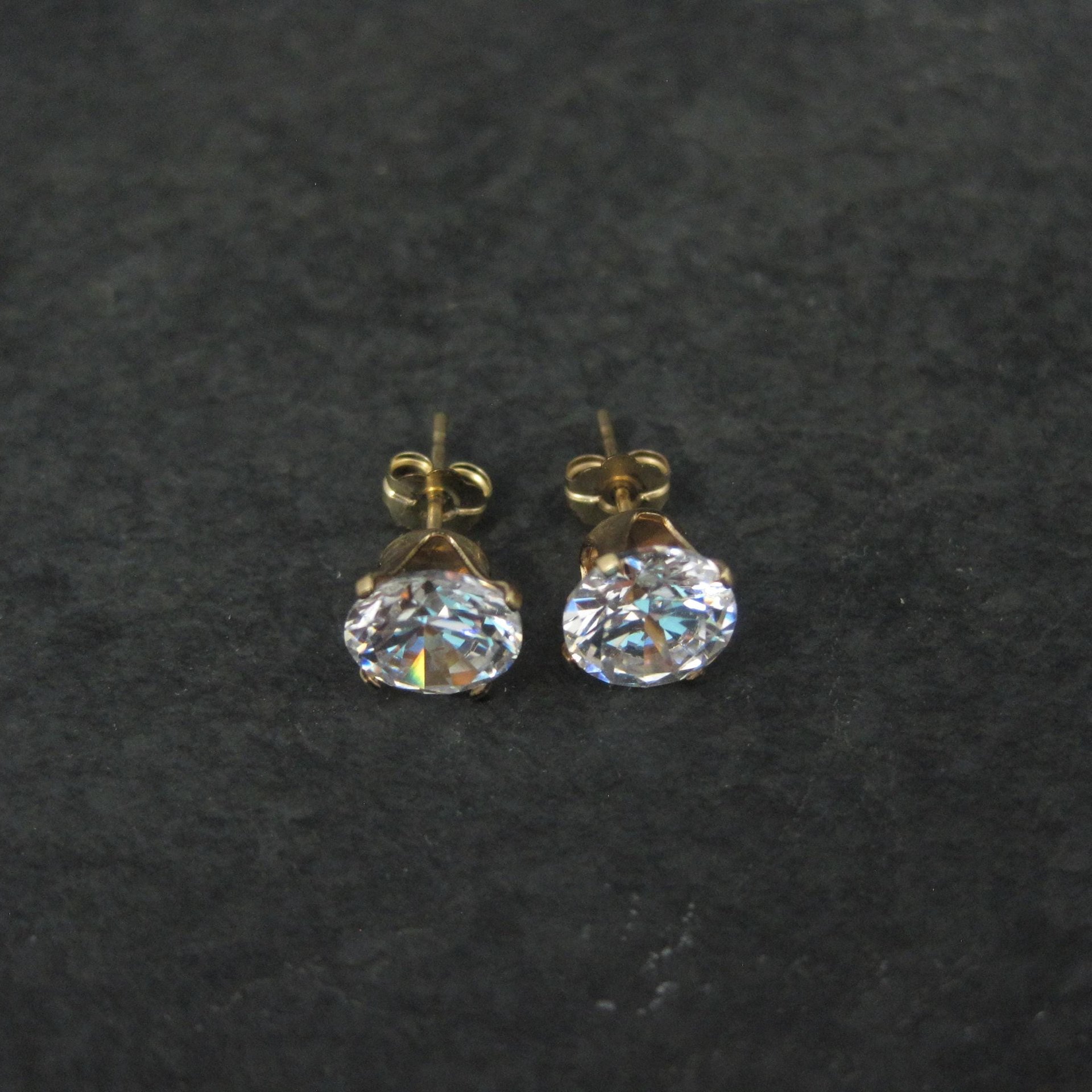Vintage 7mm Cz Stud Earrings 14K Gold Filled New Old Stock
