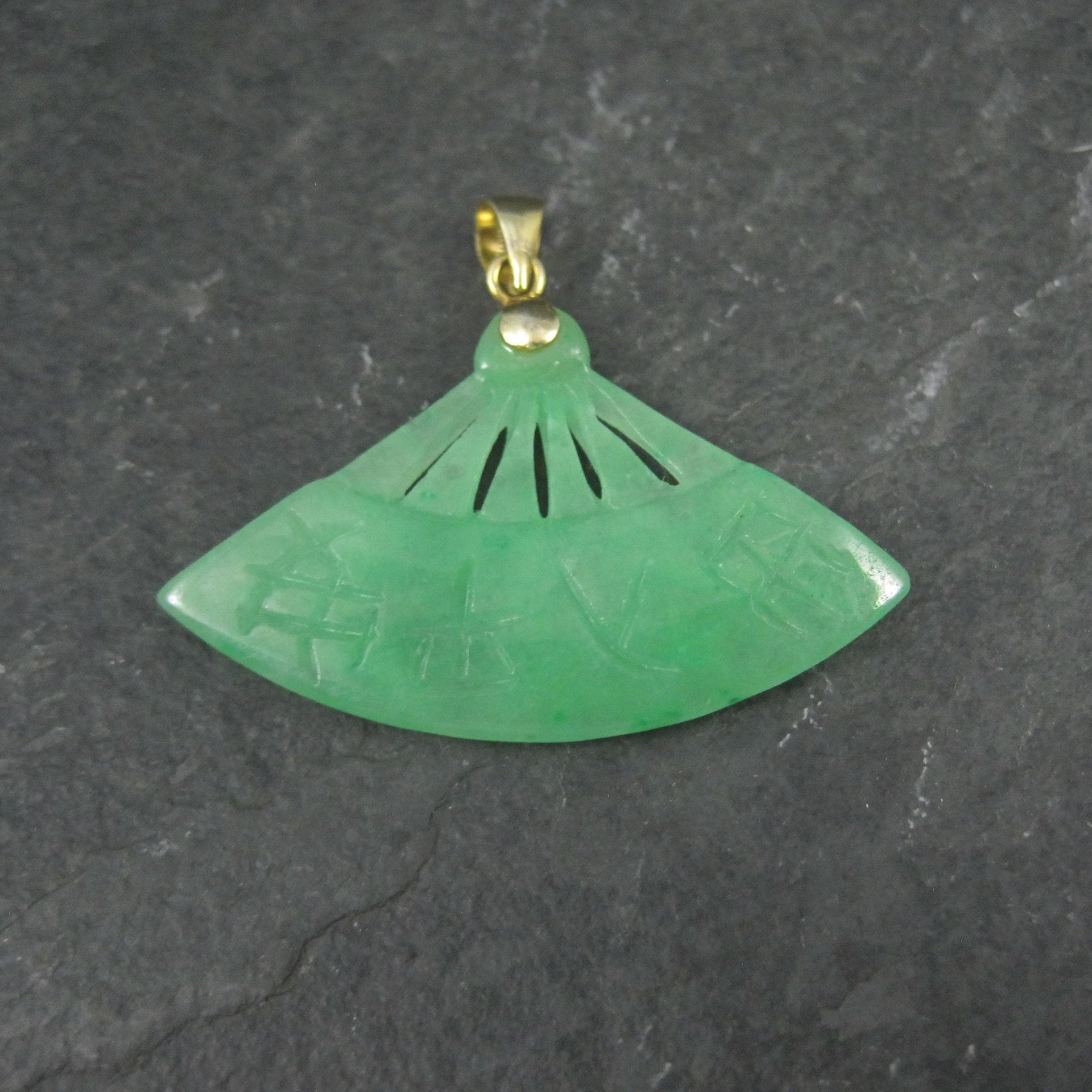 Vermeil Jadeite Fan Pendant Estate