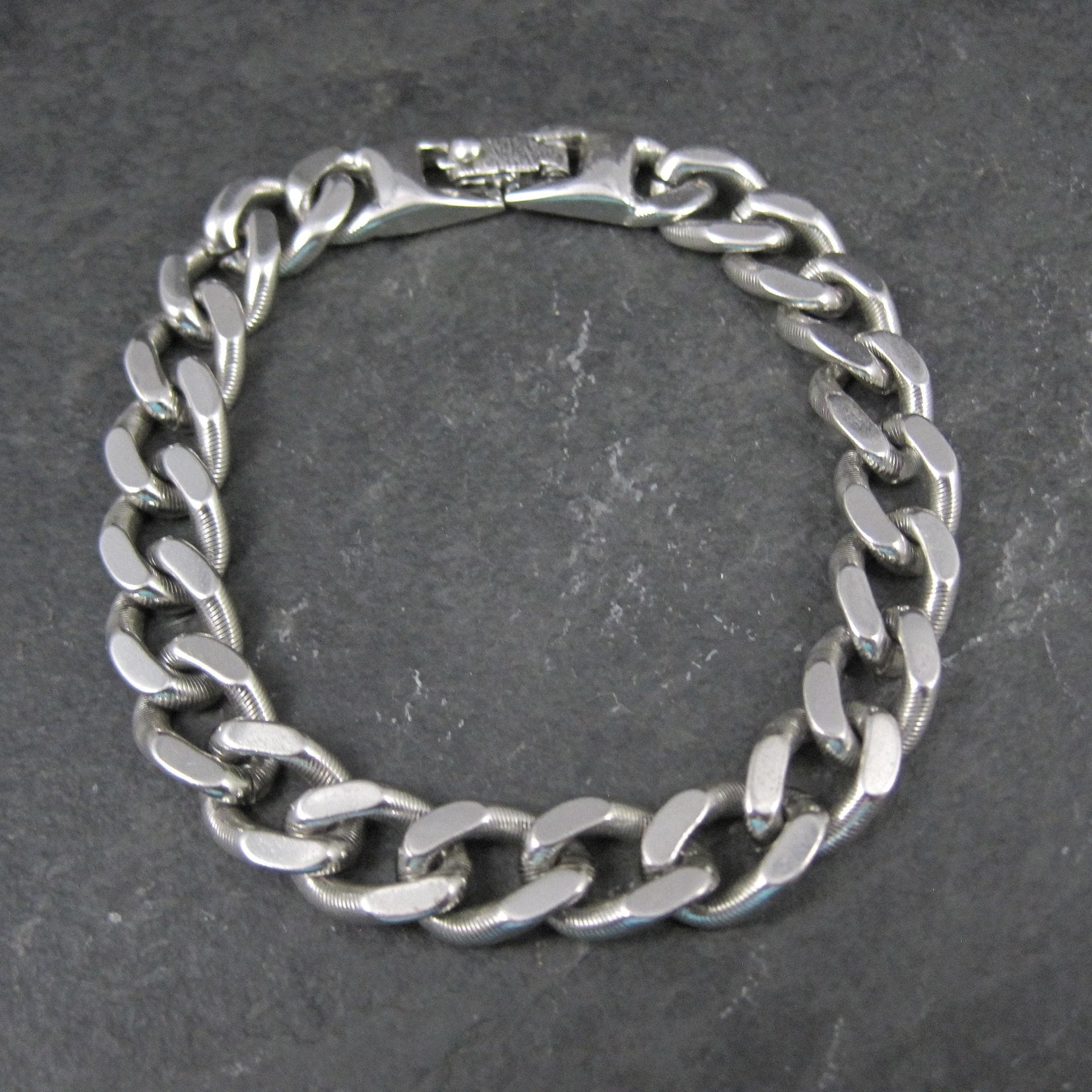 Silver Tone Figaro Bracelet Vintage Monet 7.5 Inches