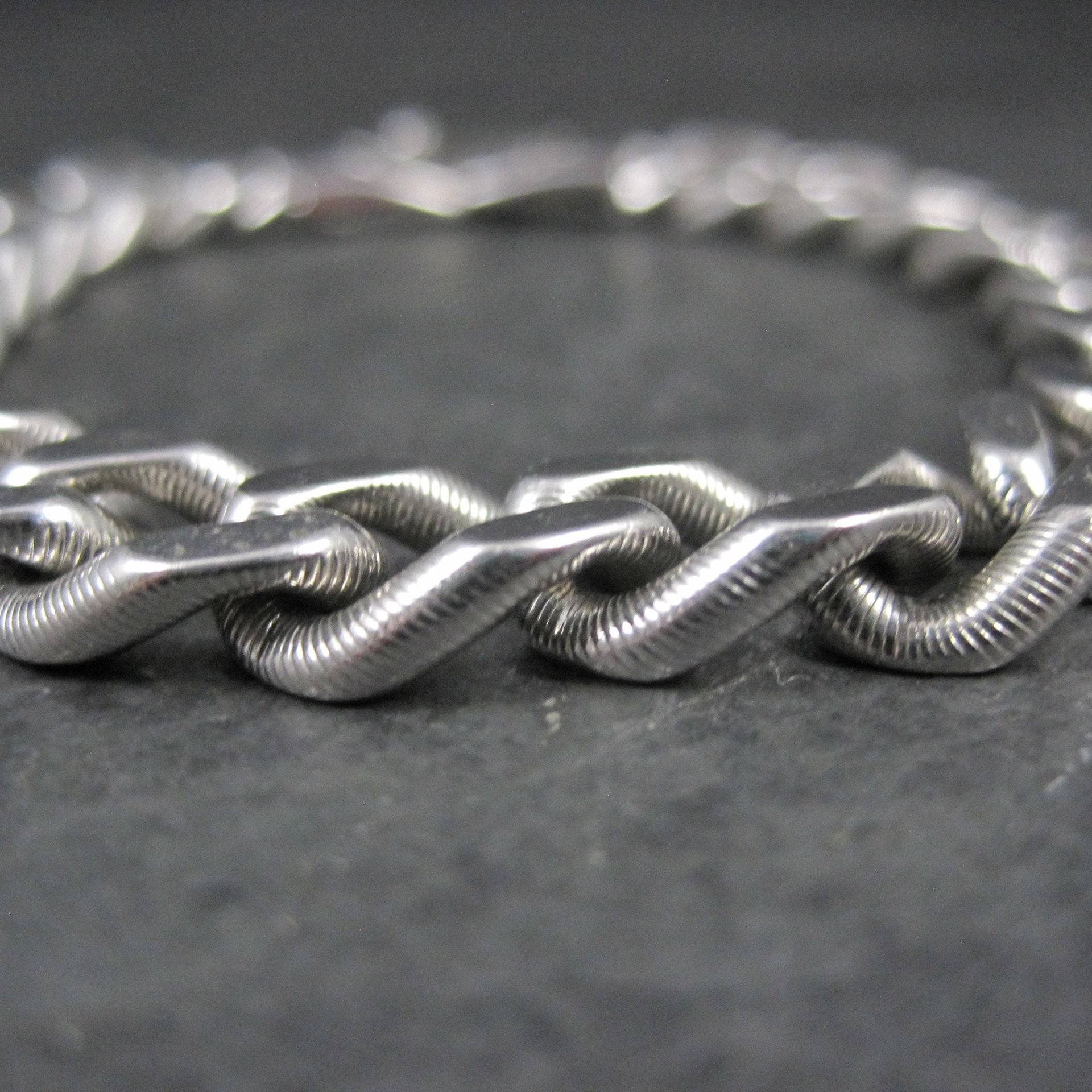 Silver Tone Figaro Bracelet Vintage Monet 7.5 Inches