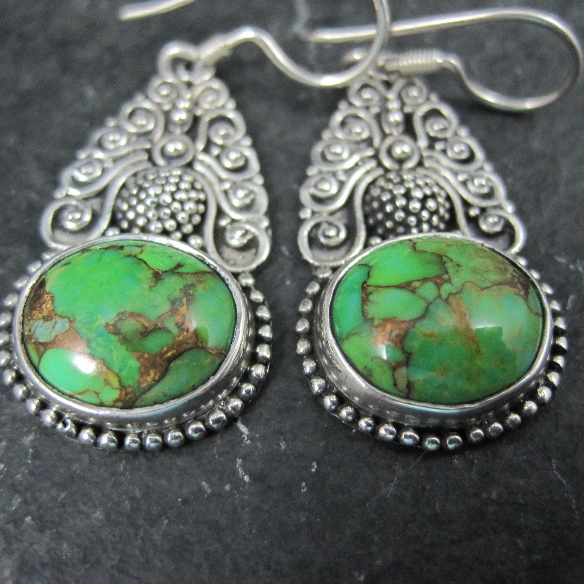 Green Mohave Turquoise Earrings Sterling Silver