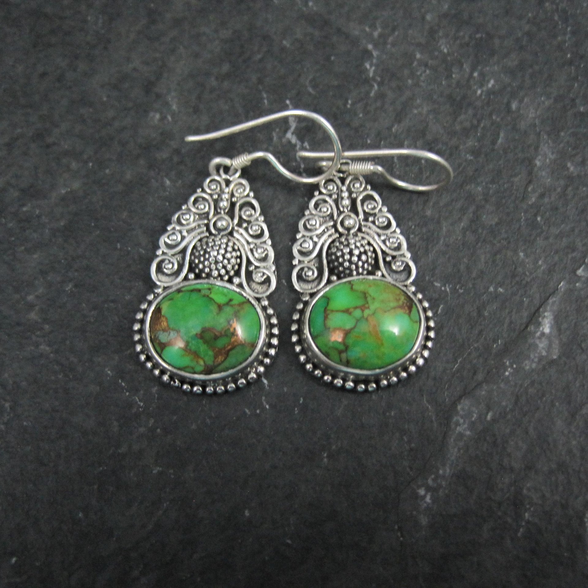 Green Mohave Turquoise Earrings Sterling Silver
