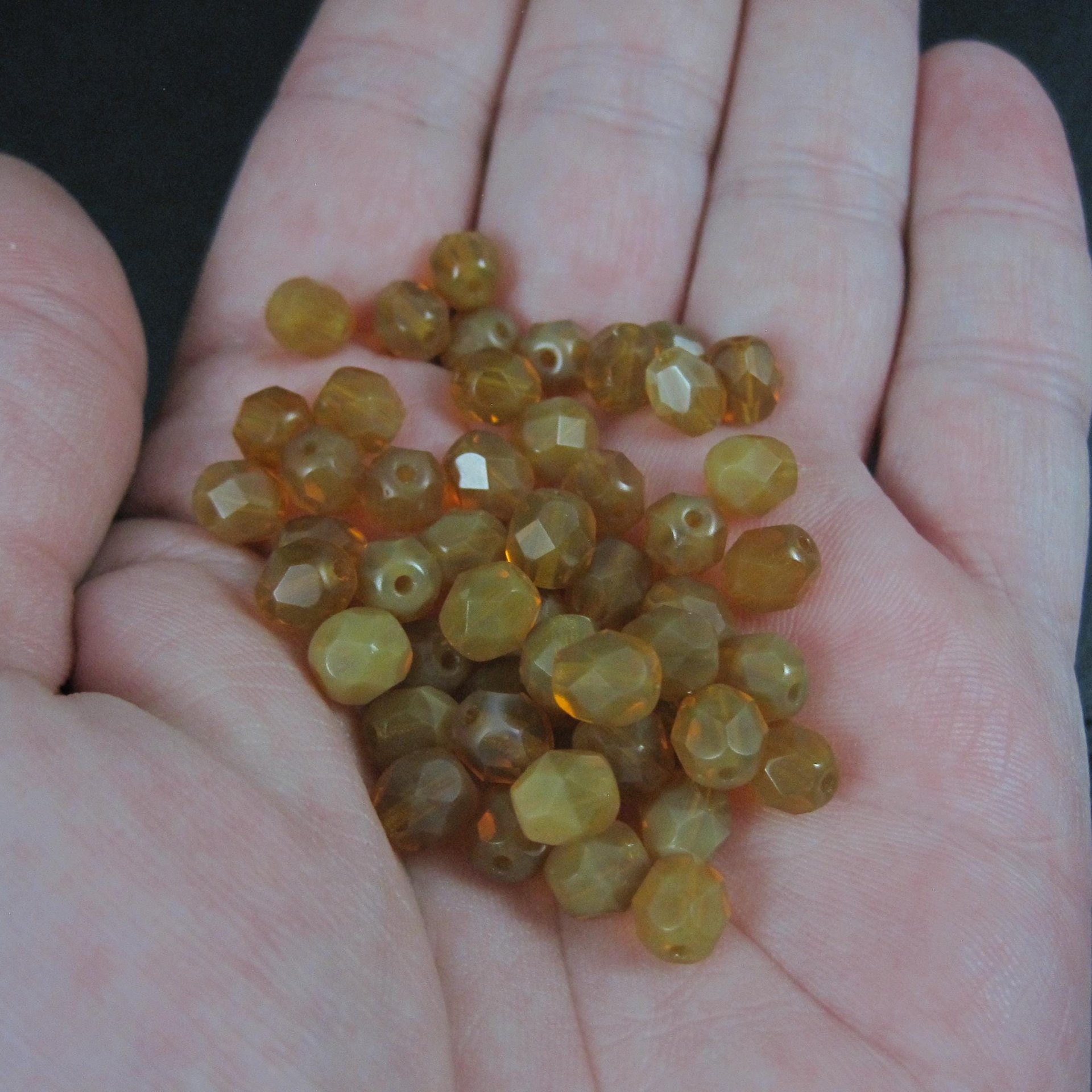 6mm Fire Polished Indian Yellow Opal Beads 52 Beads New Old Stock