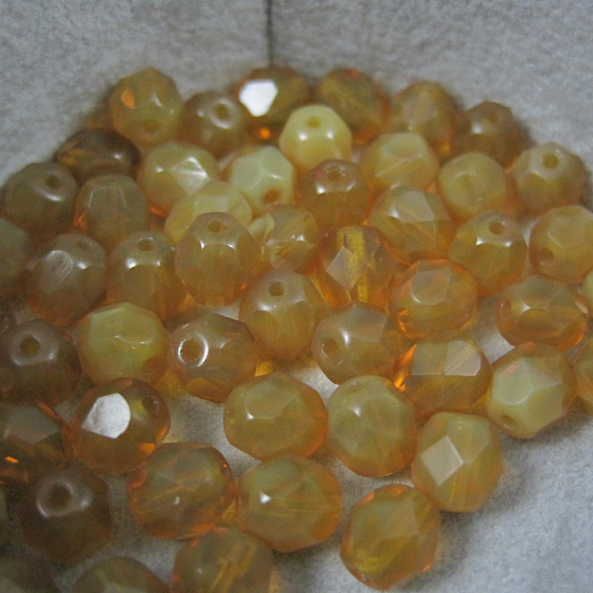 6mm Fire Polished Indian Yellow Opal Beads 52 Beads New Old Stock