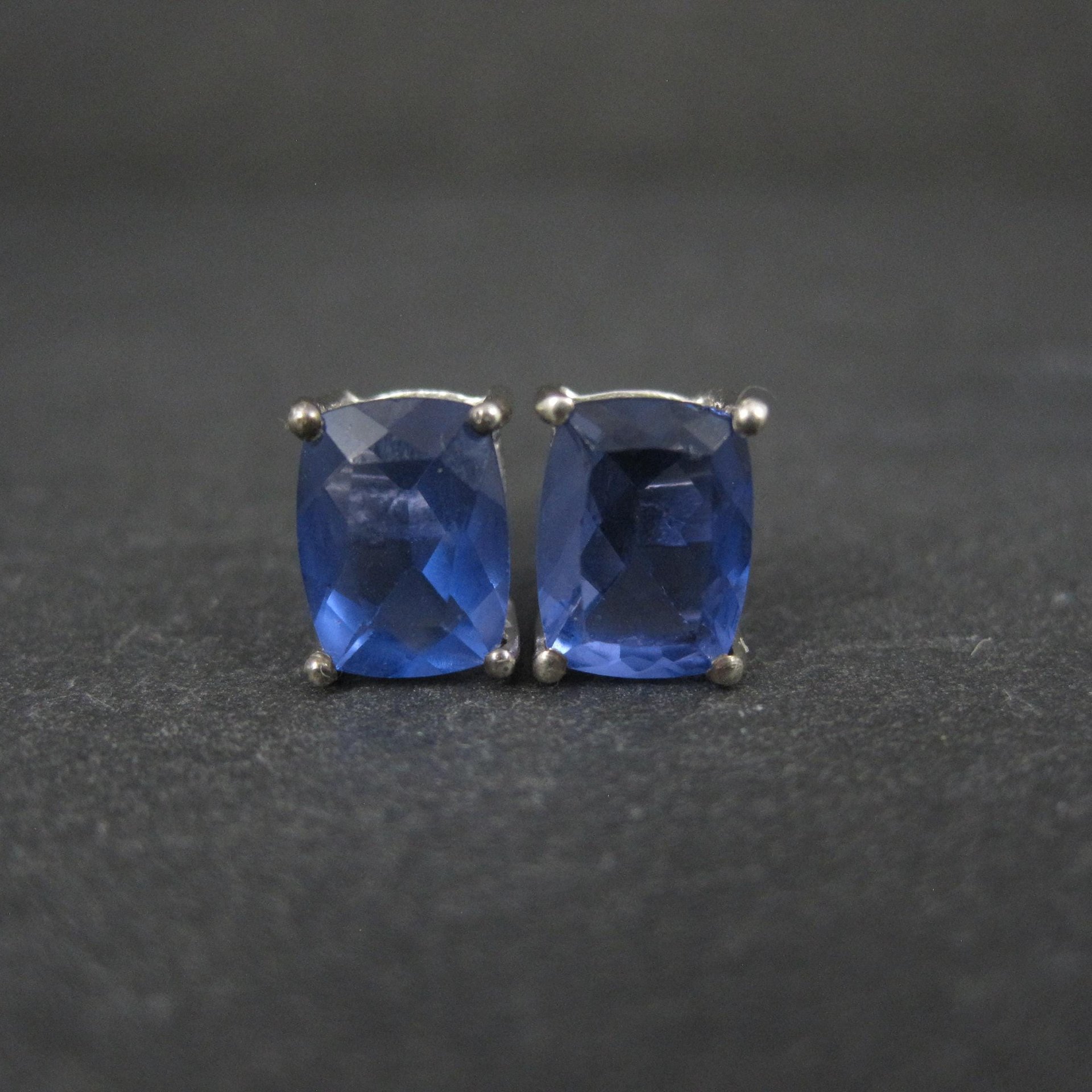 Estate Blue Spinel Stud Earrings Sterling Silver