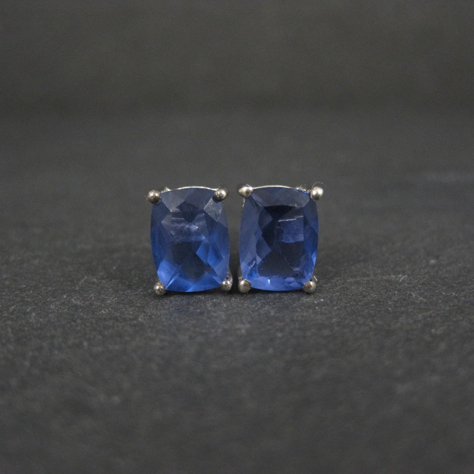 Estate Blue Spinel Stud Earrings Sterling Silver