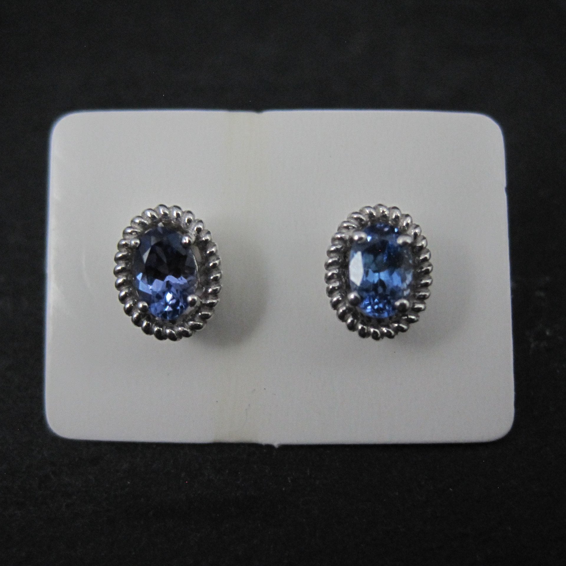 Sterling Silver Tanzanite Stud Earrings Estate Jewelry