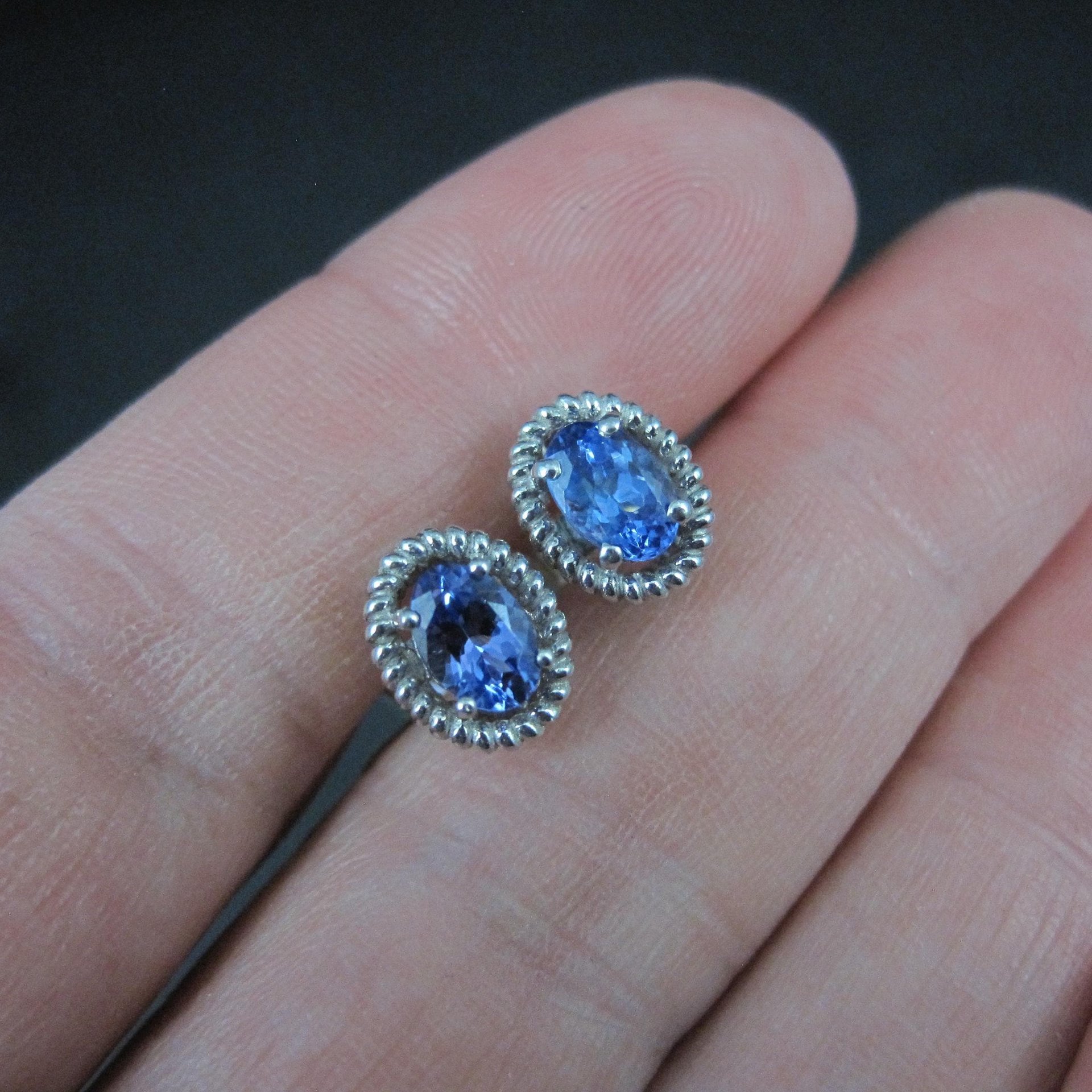 Sterling Silver Tanzanite Stud Earrings Estate Jewelry
