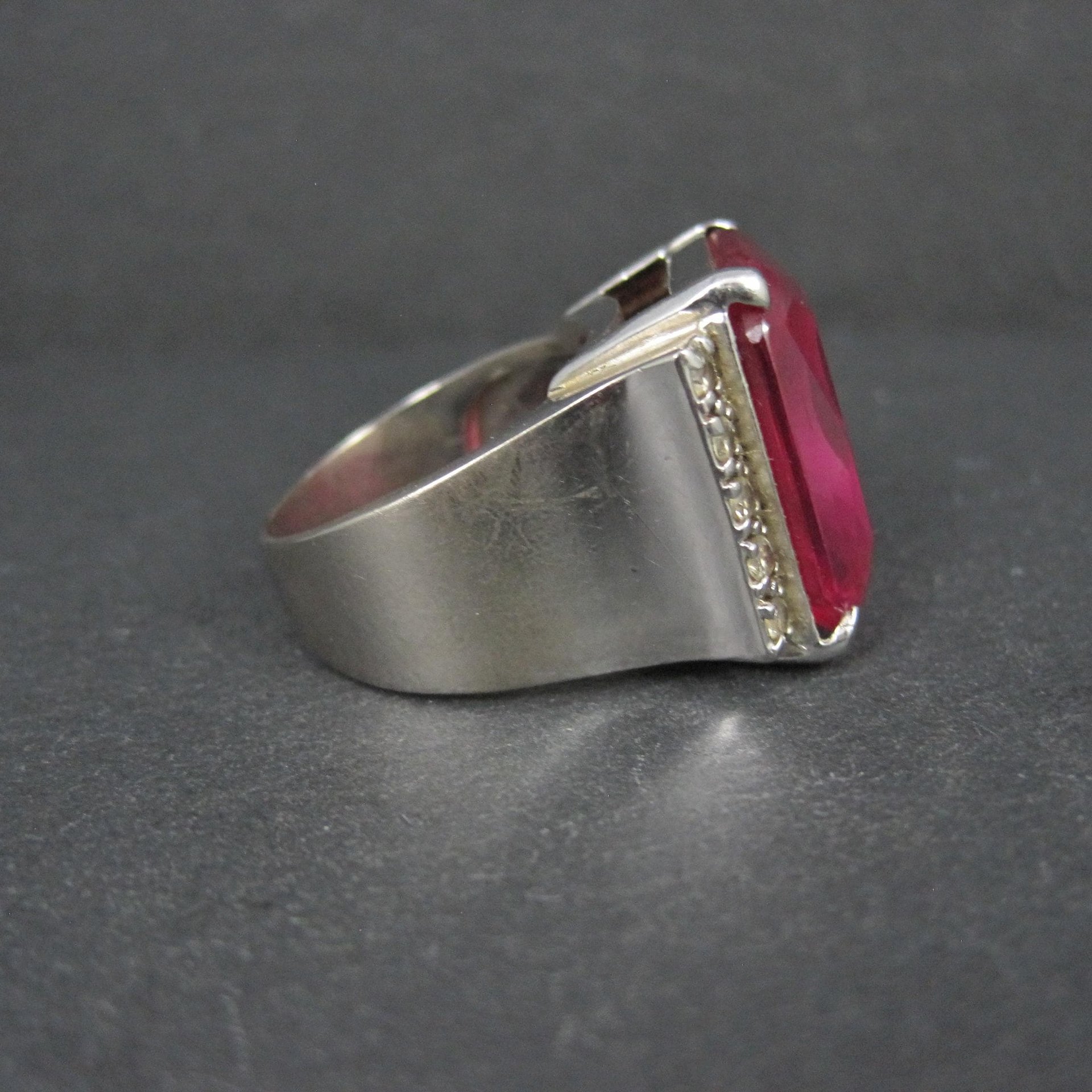 Large Synthetic Ruby Ring Sterling Silver Size 8.5