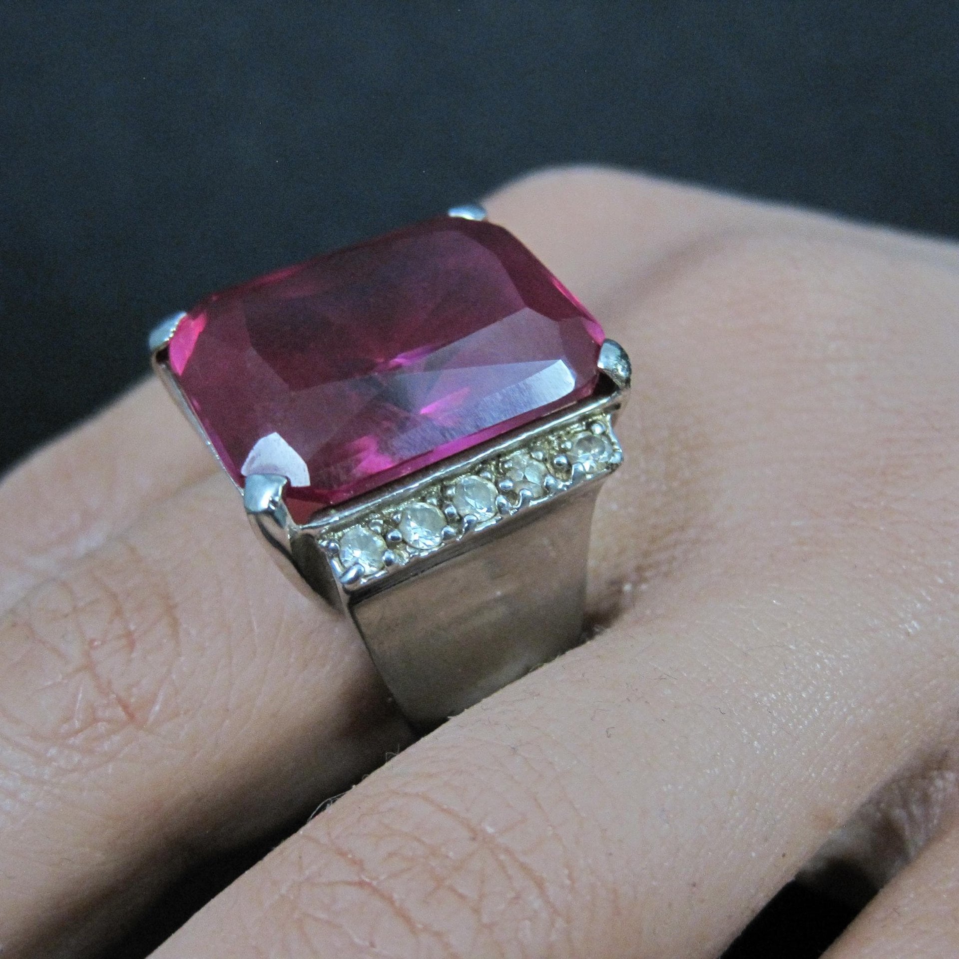 Large Synthetic Ruby Ring Sterling Silver Size 8.5