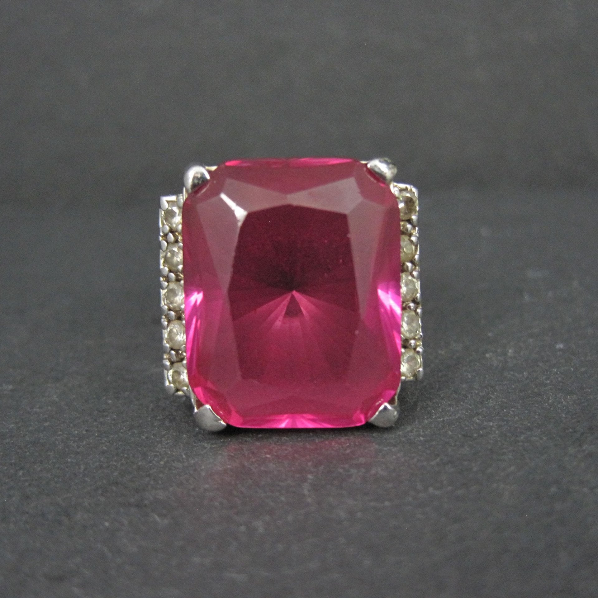 Large Synthetic Ruby Ring Sterling Silver Size 8.5