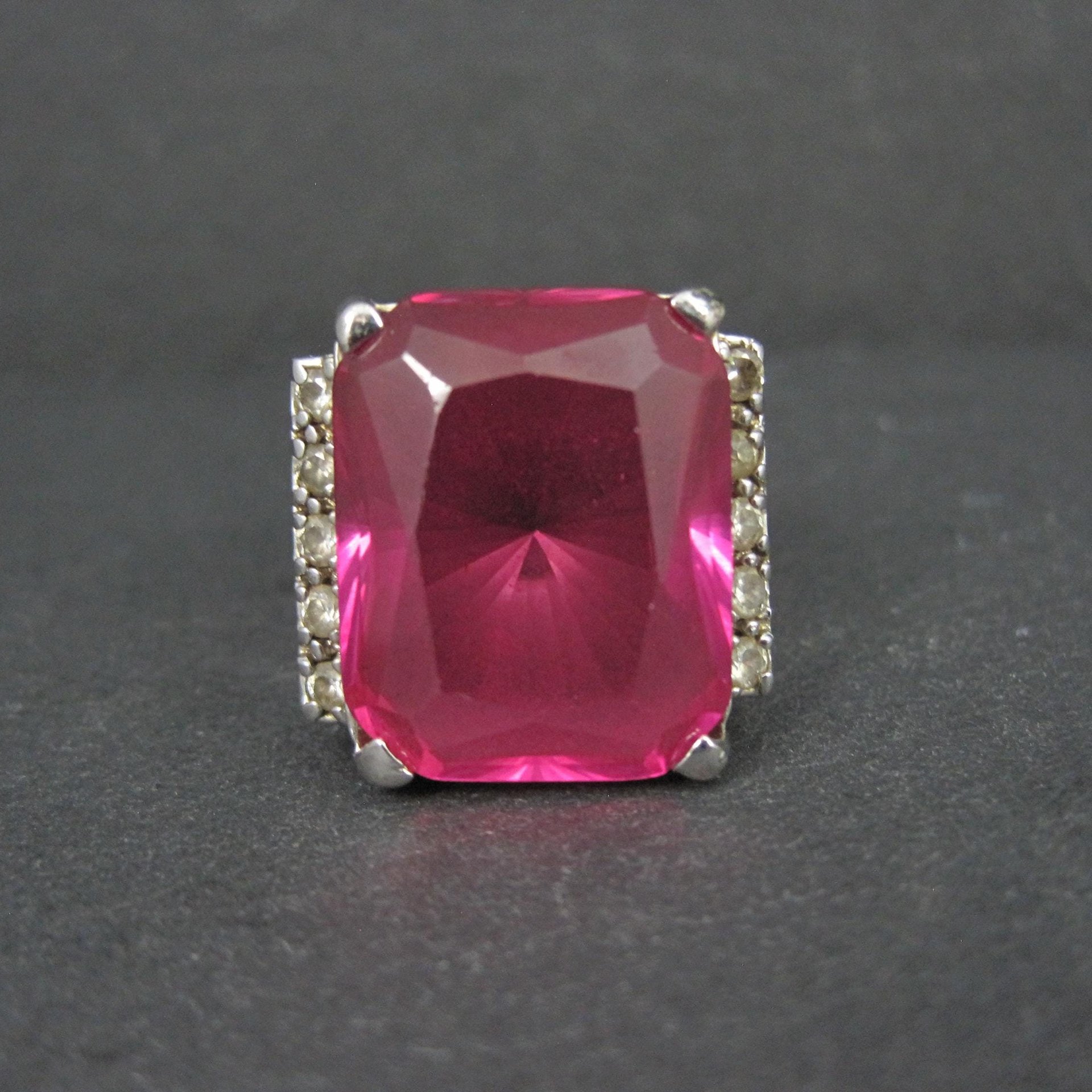 Large Synthetic Ruby Ring Sterling Silver Size 8.5