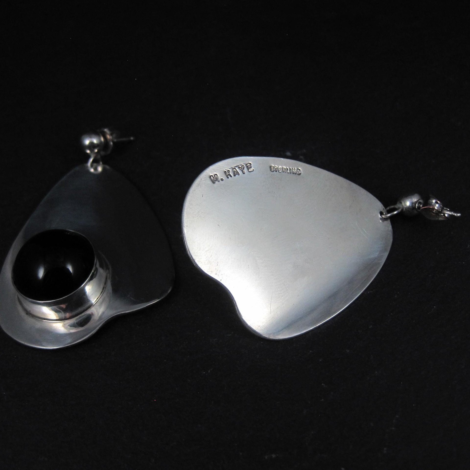Large Sterling Silver Onyx Earrings Modernist M Kaye