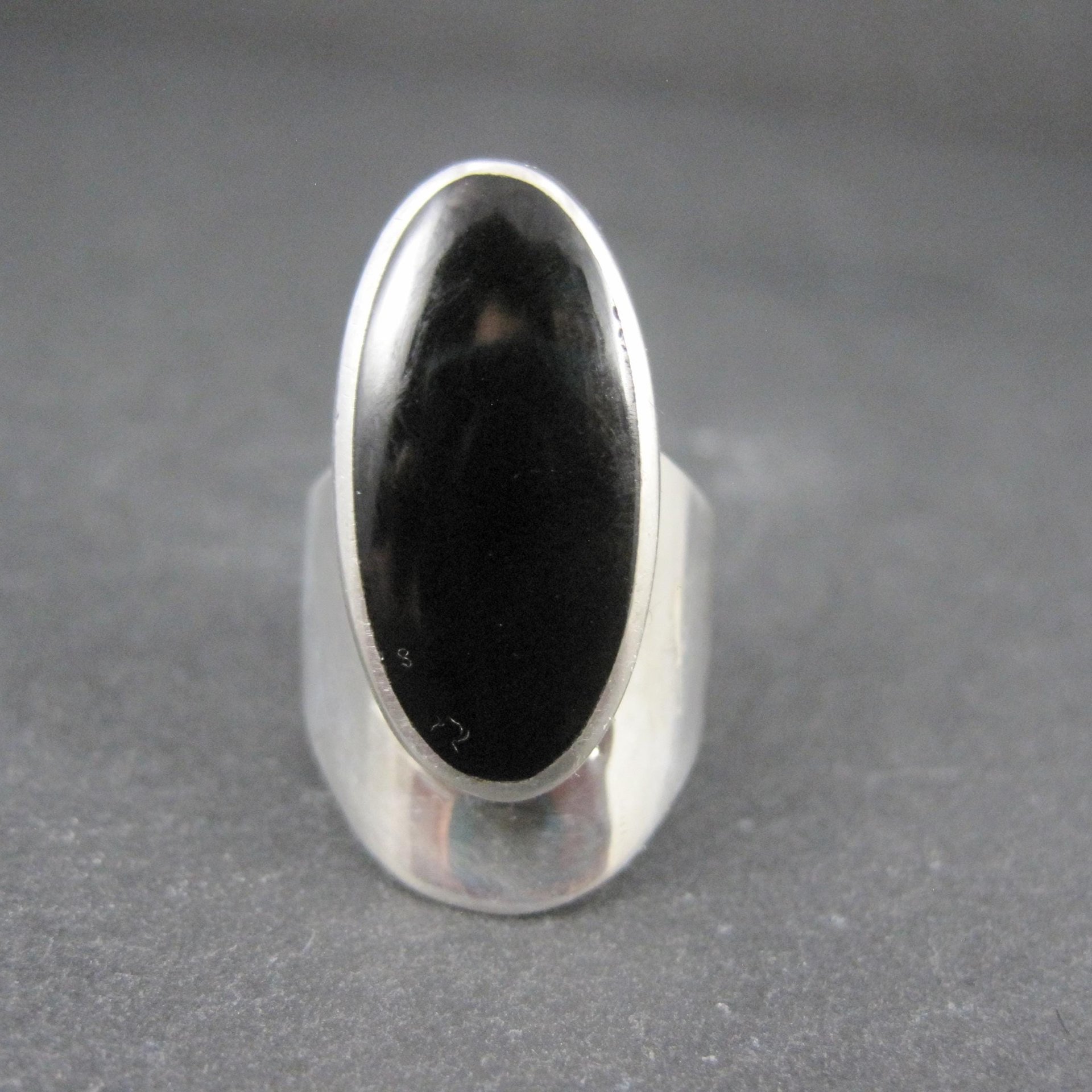 Vintage Sterling Silver Onyx Ring Size 5 Modernist