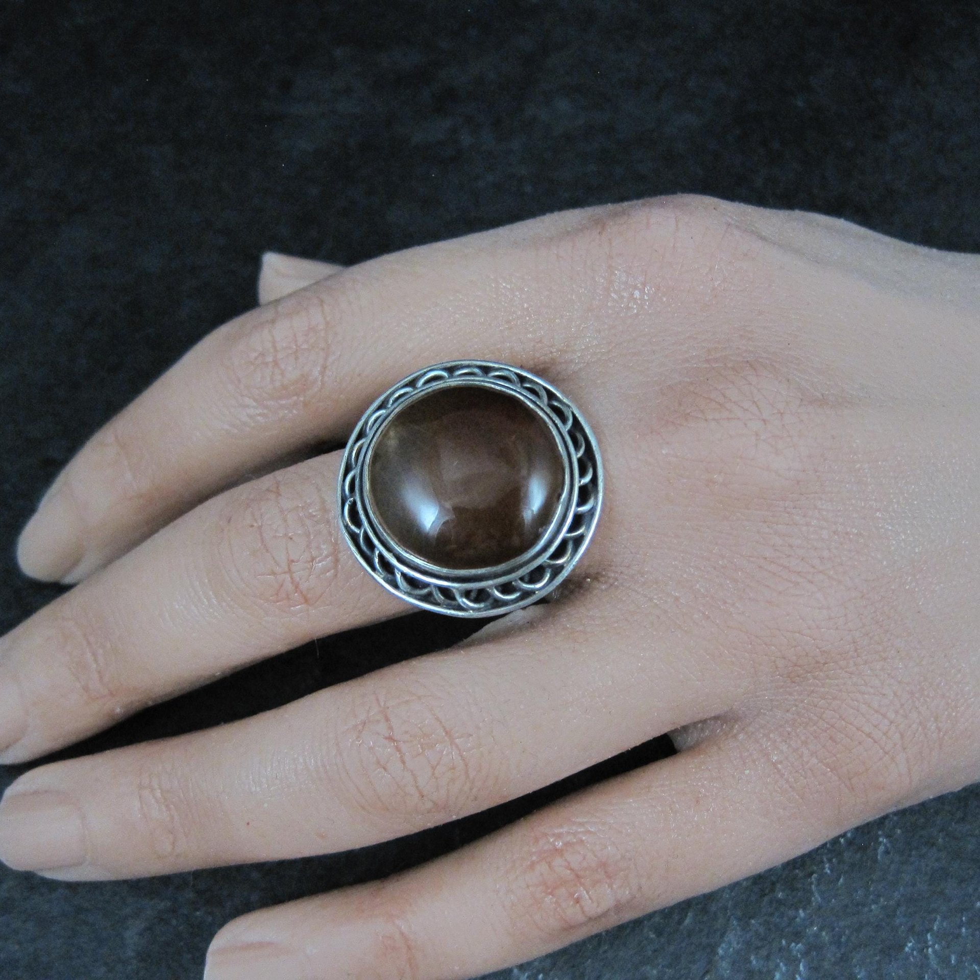 Large Vintage Rutilated Quartz Ring Sterling Size 8