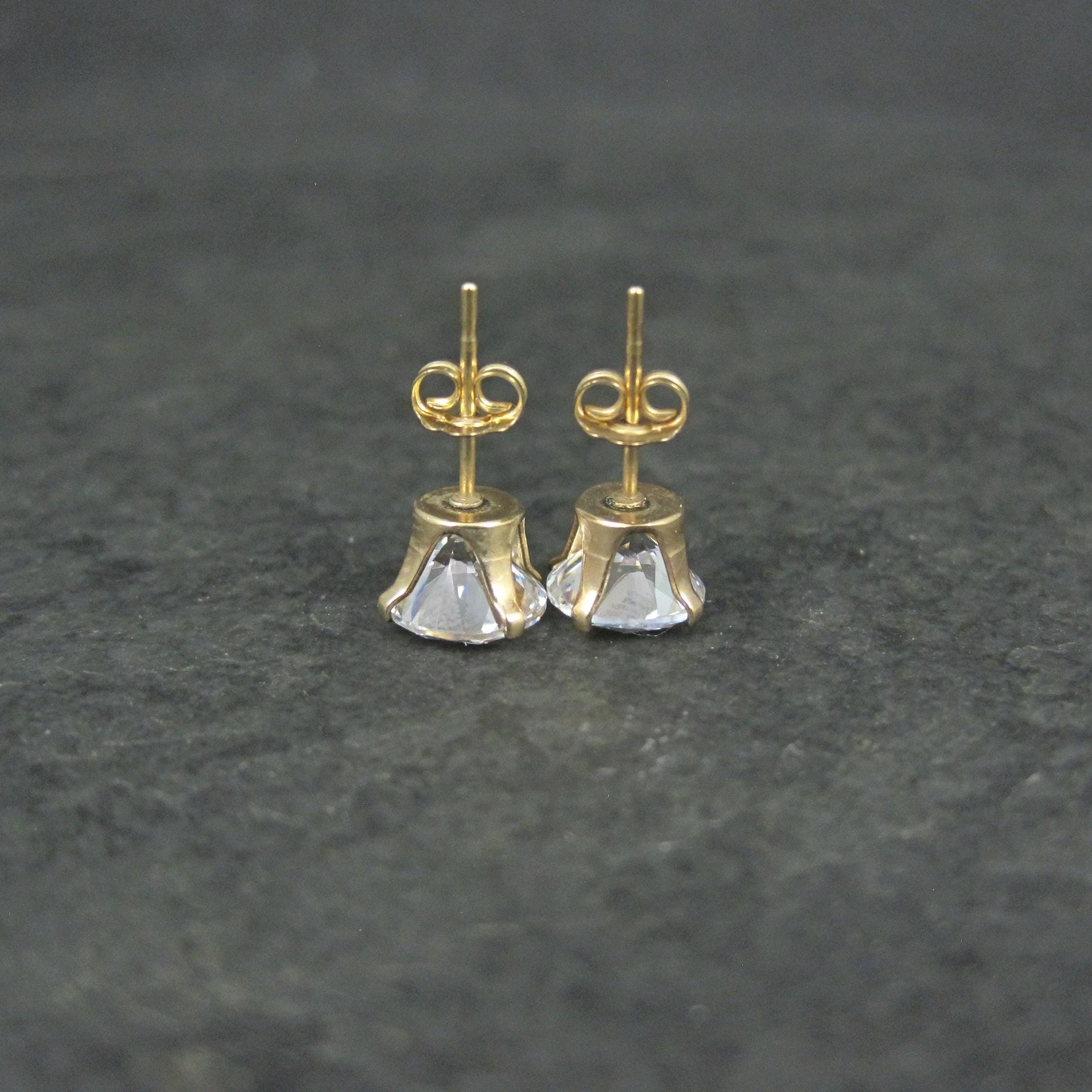 Vintage 7mm Cz Stud Earrings 14K Gold Filled New Old Stock
