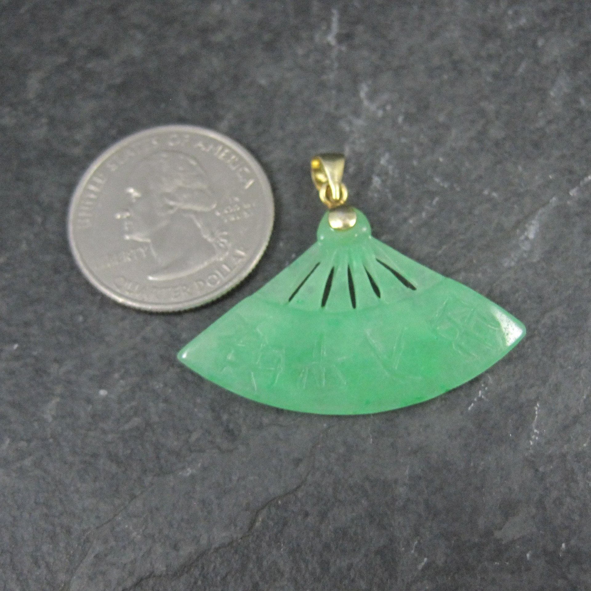 Vermeil Jadeite Fan Pendant Estate