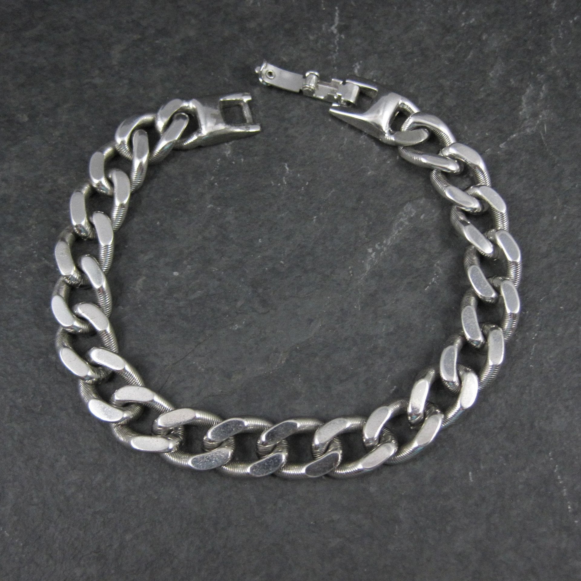 Silver Tone Figaro Bracelet Vintage Monet 7.5 Inches