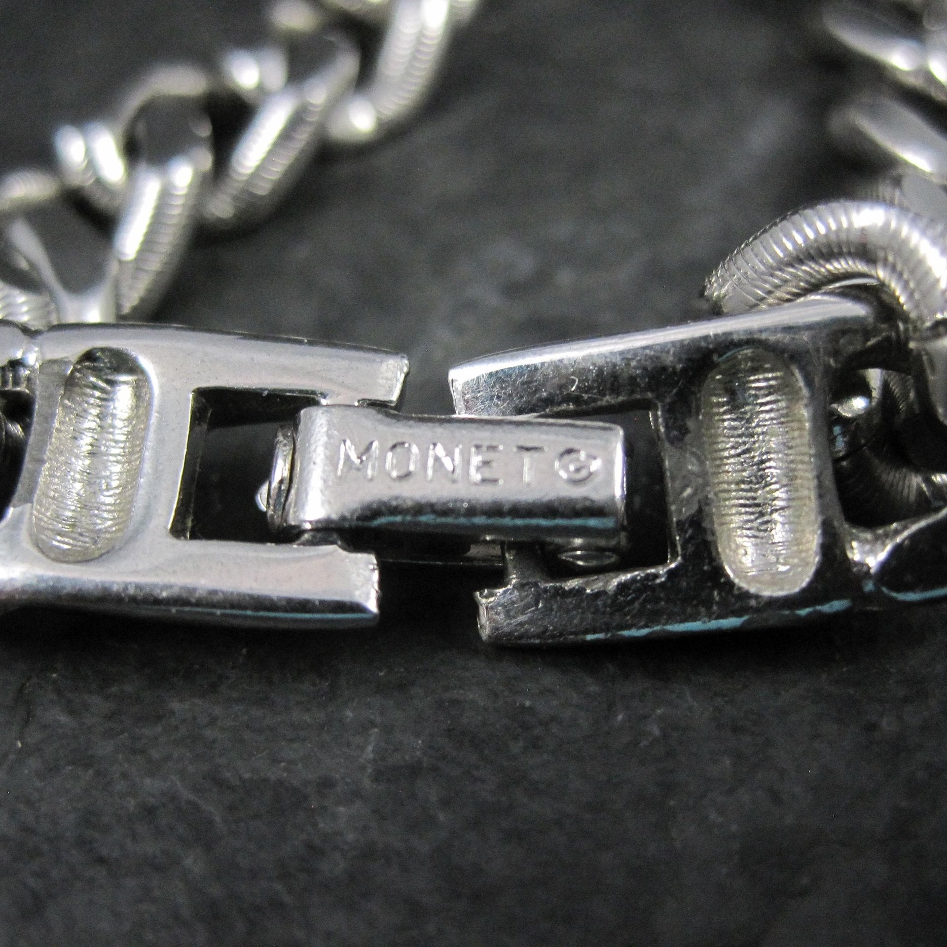 Silver Tone Figaro Bracelet Vintage Monet 7.5 Inches