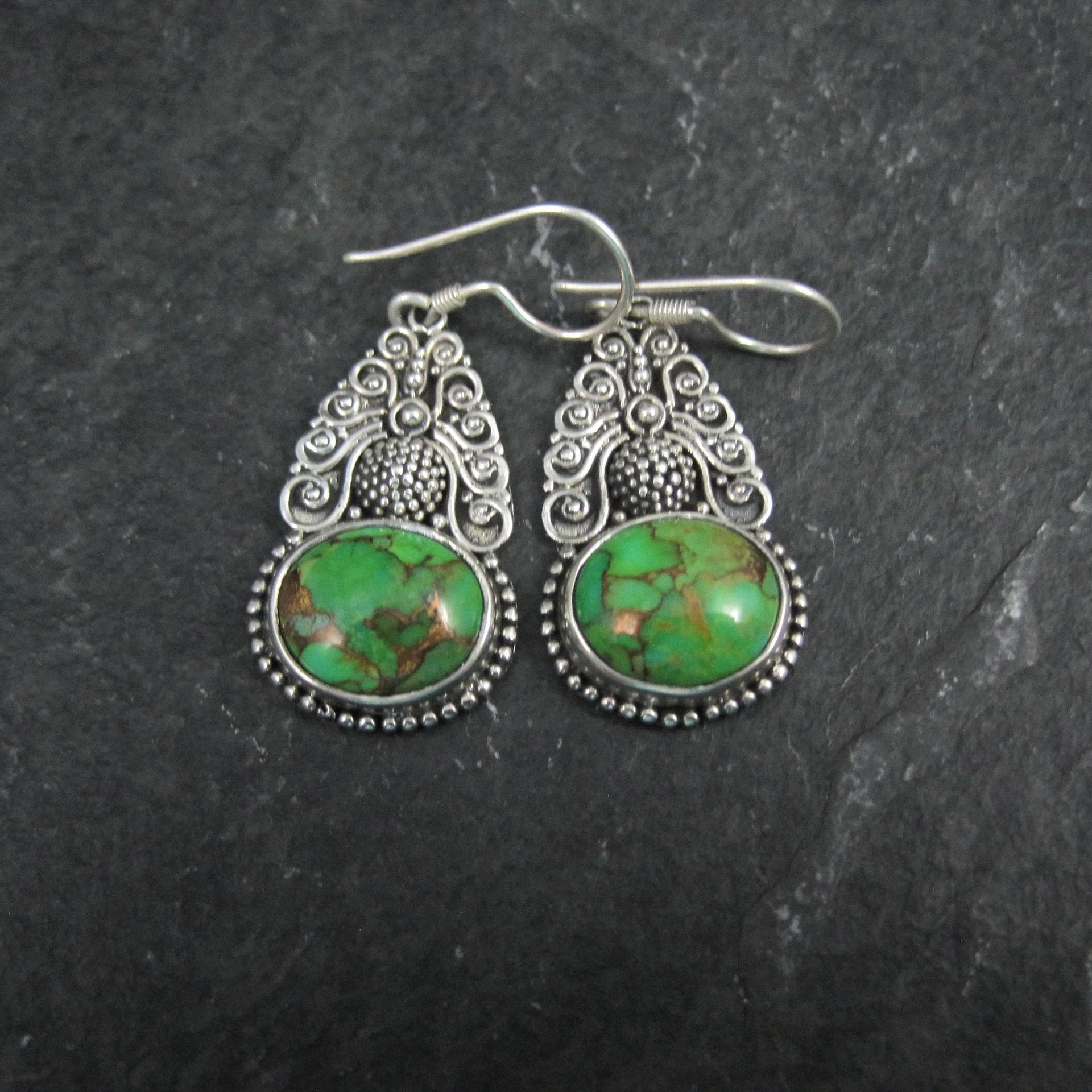 Green Mohave Turquoise Earrings Sterling Silver